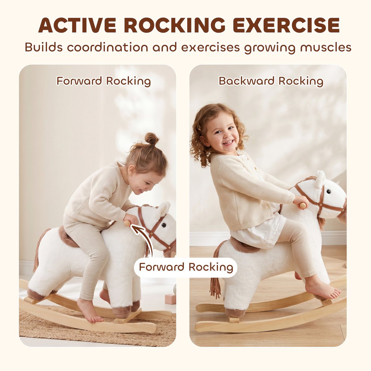 Baby Rocking Horse for Boys and Girls, Kids Rocking Horse with Realistic Sounds and Anti-Tip limiters