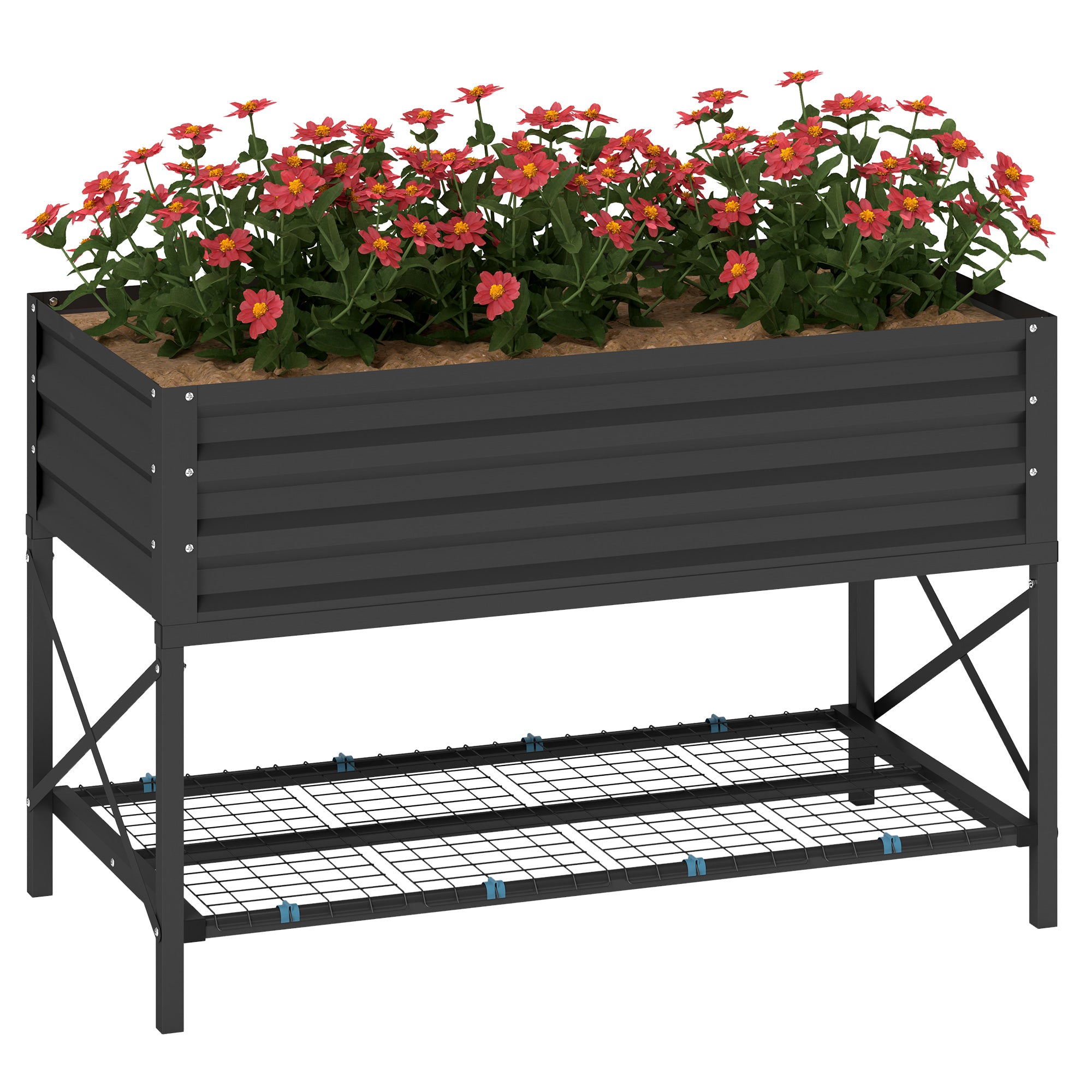 Galvanized Raised Garden Bed, Metal Planter Box with Legs, Storage Shelf and Bed Liner, Dark Gray - Dark Gray