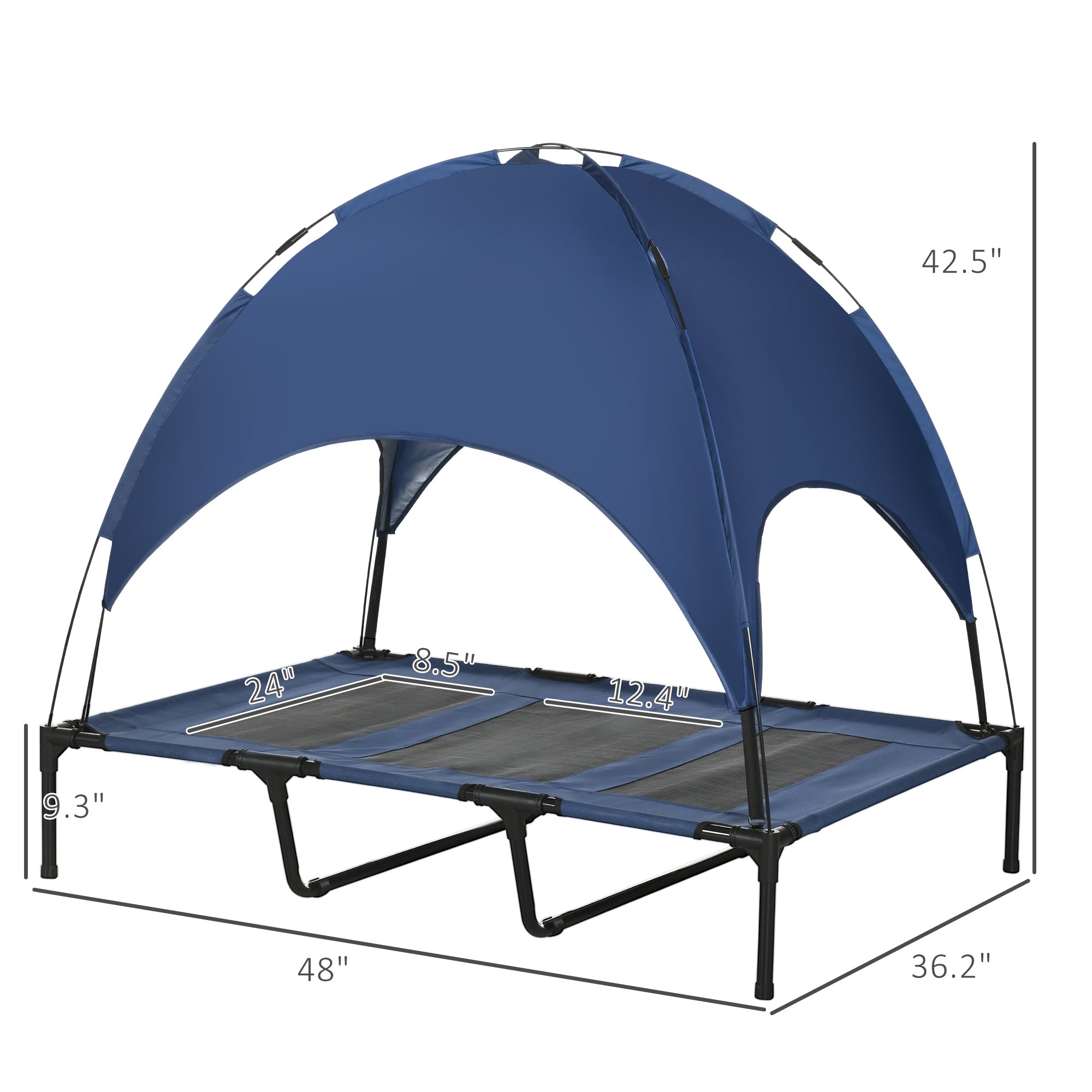 48" x 36" Elevated Portable Dog Cot Cooling Pet Bed with UV Protection Canopy Shade, Dark Blue - Blue - Image 3