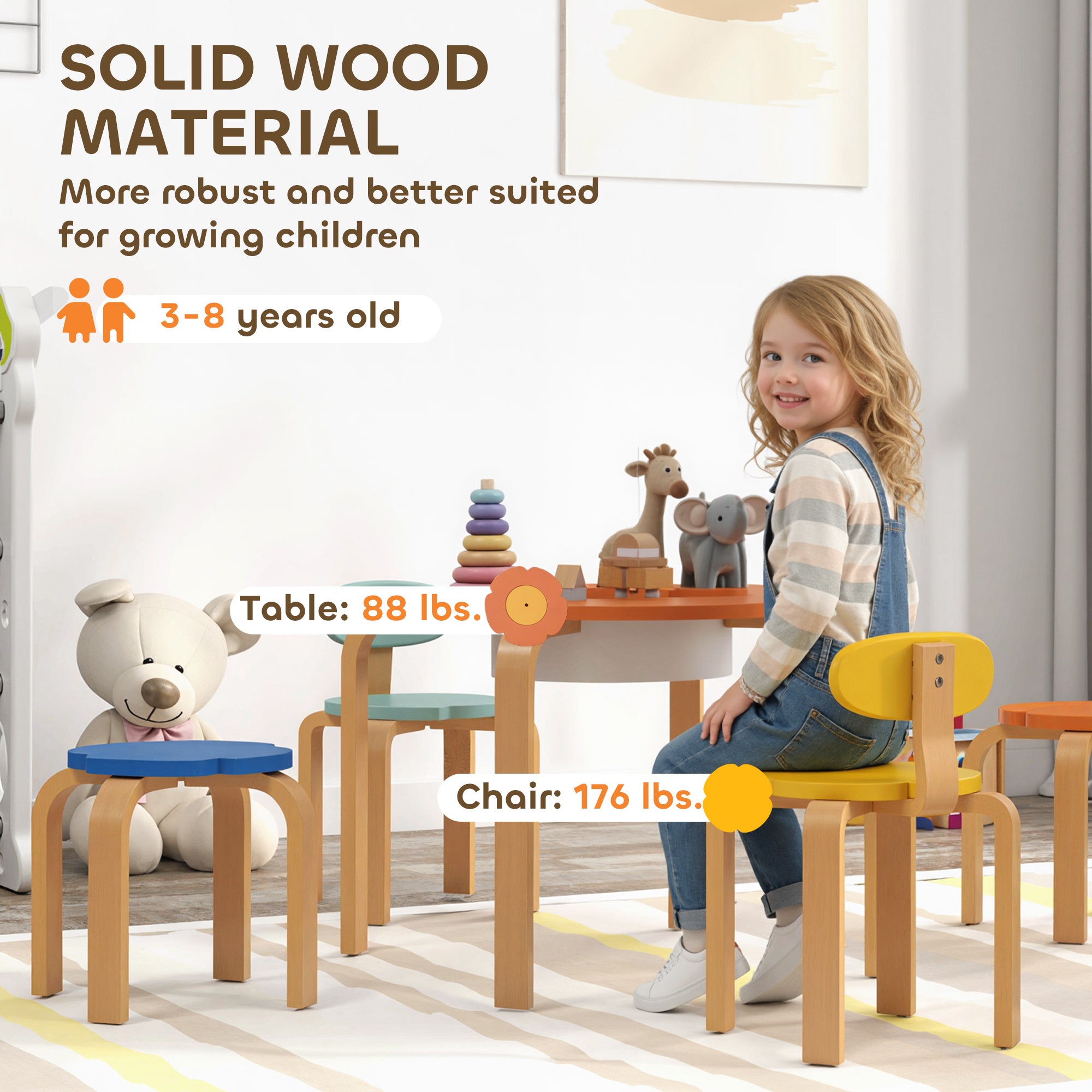 5 Piece Kids Table and Chairs Set, Toddler Table and Chair Set with Built-in Storage, for Nursery, Living Room, Playroom