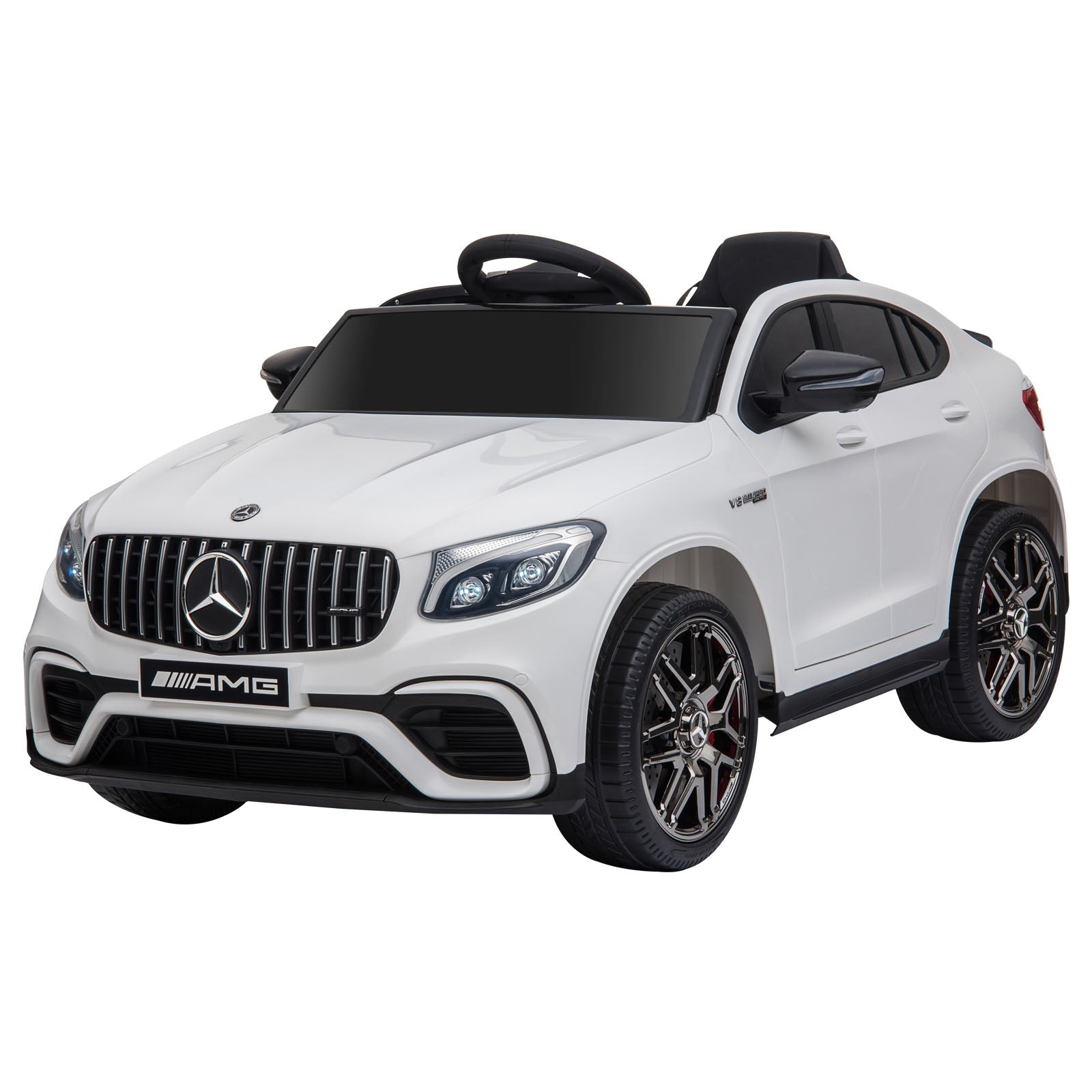12V Toddler Ride On Car with Remote Control, Mercedes Benz AMG GLC63S Coupe, Electric Car with 2 Speed, MP3 Player, Light, Horn, Songs, Suspension, White