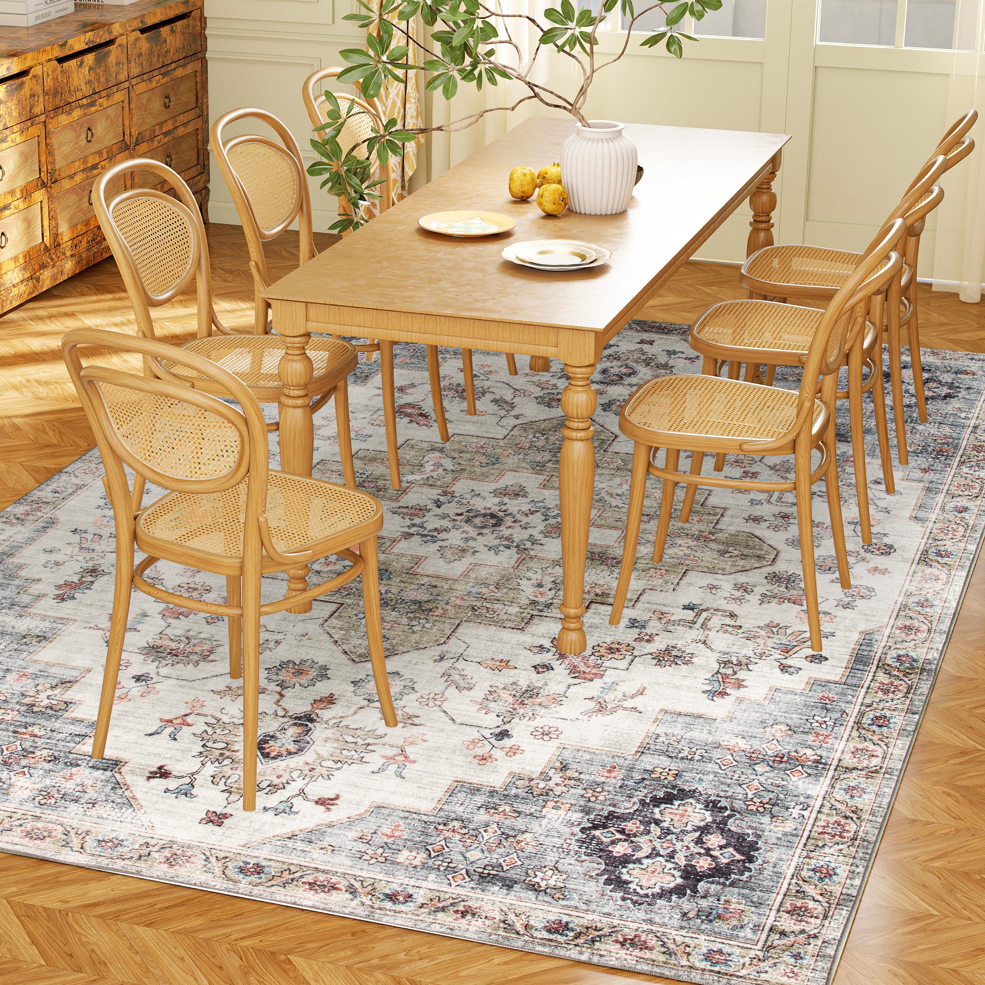 5x7 Area Rug, Vintage Machine Washable Rug, Non-Slip Carpet for Living Room, Bedroom, Dining Room, Brown and Green