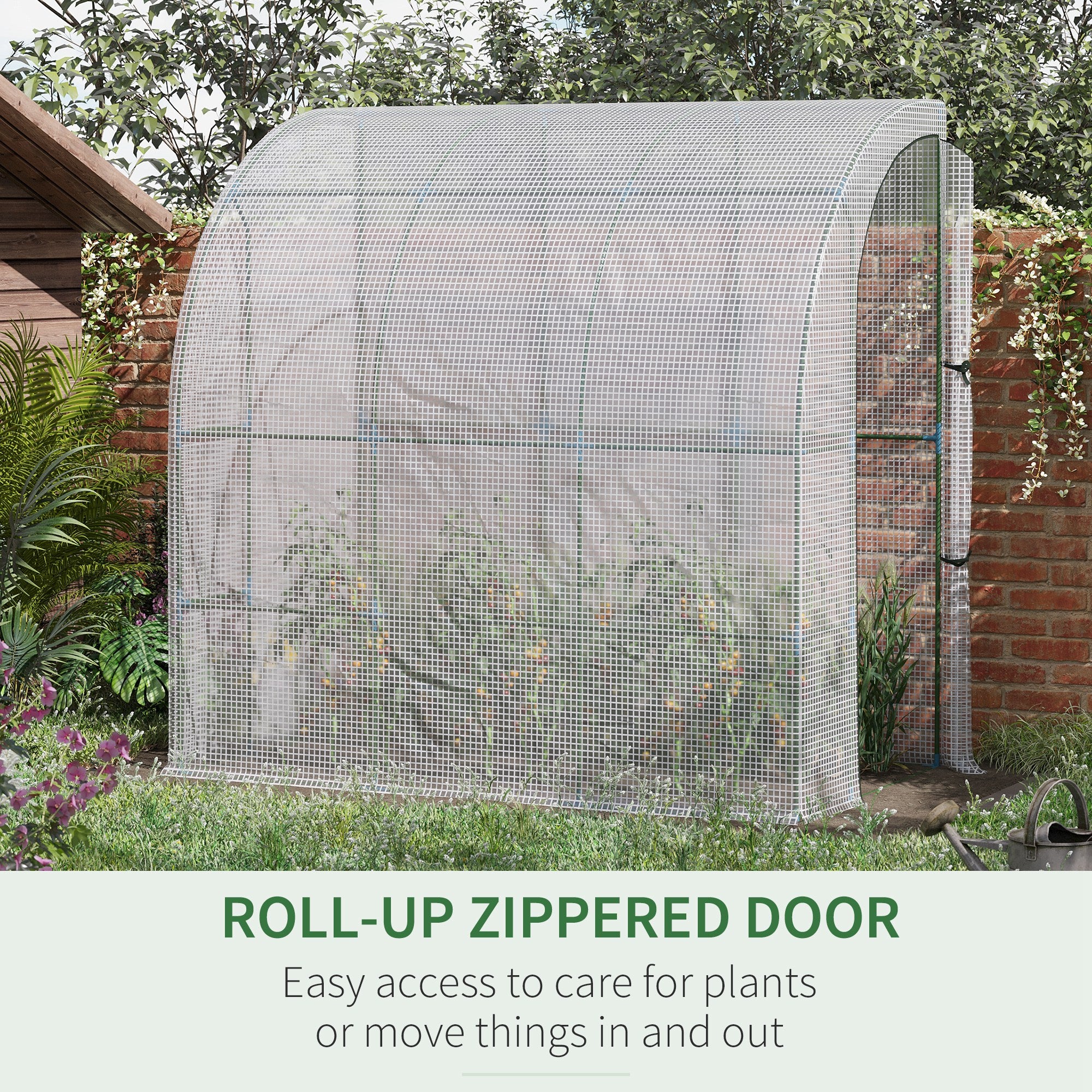 7' x 4' x 7' Outdoor Lean to Greenhouse, Walk-In Green House Plant Nursery with Roll-up Window, PE Cover, White - White - Image 6