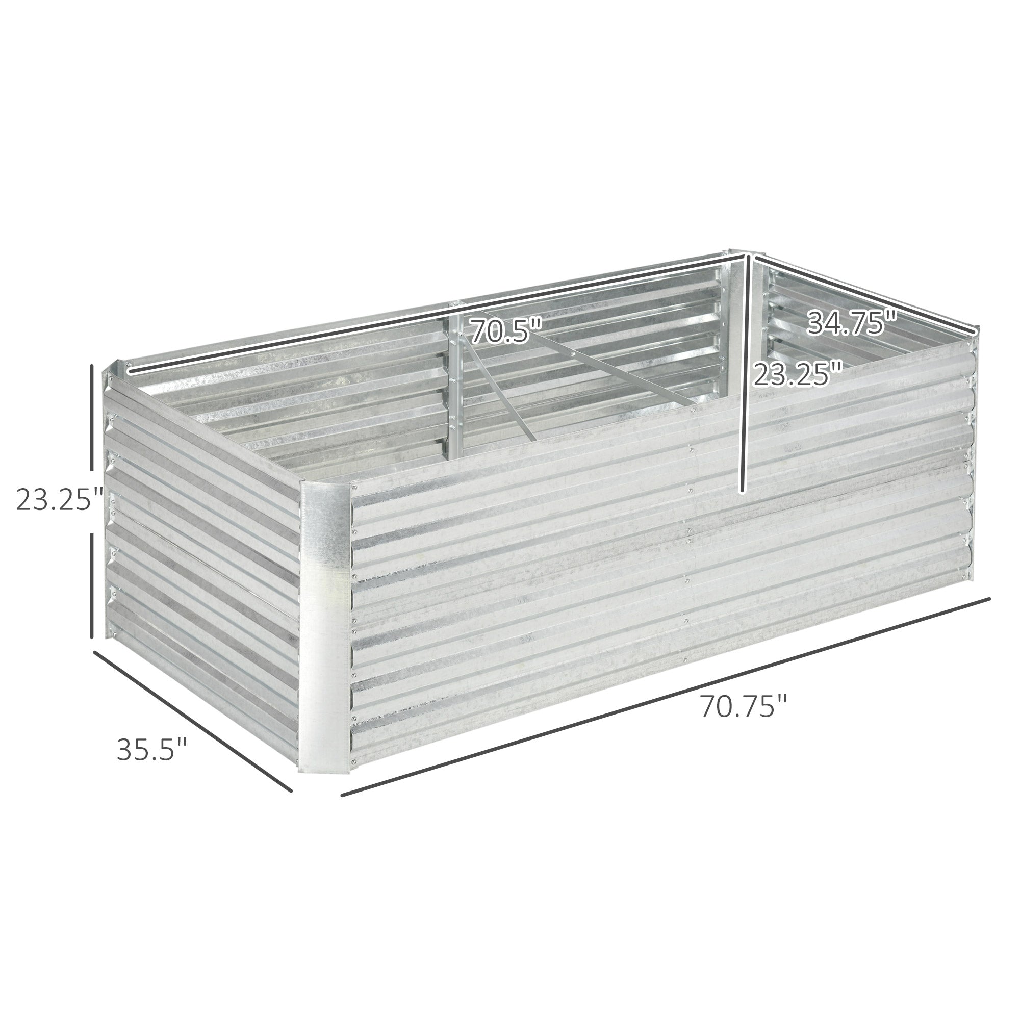 Galvanized Raised Garden Bed, Steel Outdoor Planters with Reinforced Rods, 71" x 36" x 23", Silver - Silver - Image 3
