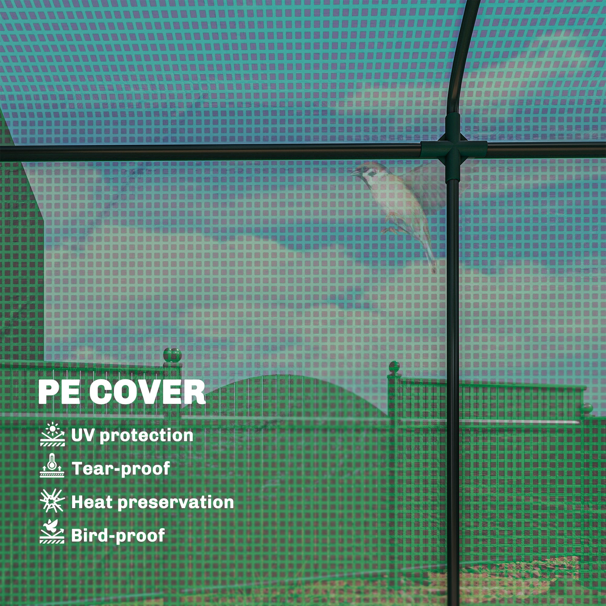 Mini Greenhouse, Portable Greenhouse with Roll-Up Door and 2 Mesh Windows, PE Cover, 78.7" x 29.5" x 74", Green - Green - Image 5