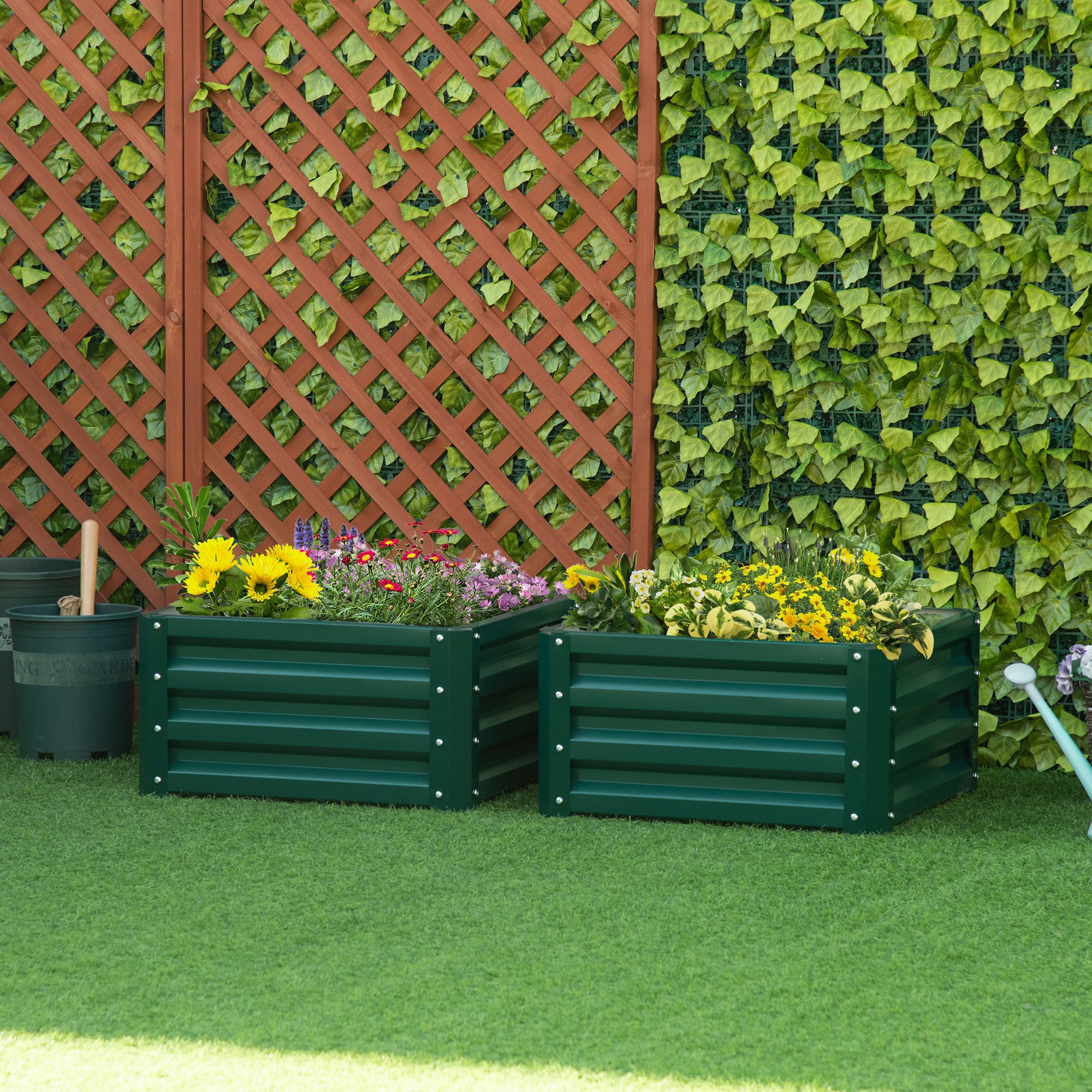 Galvanized Raised Garden Bed, Set of 2 Metal Planter Box with Open Bottom, All-Weather Steel Frame, Rust-Resistant, Easy-to-assemble, for Growing Vegetables, Flowers, Green - Green - Image 2