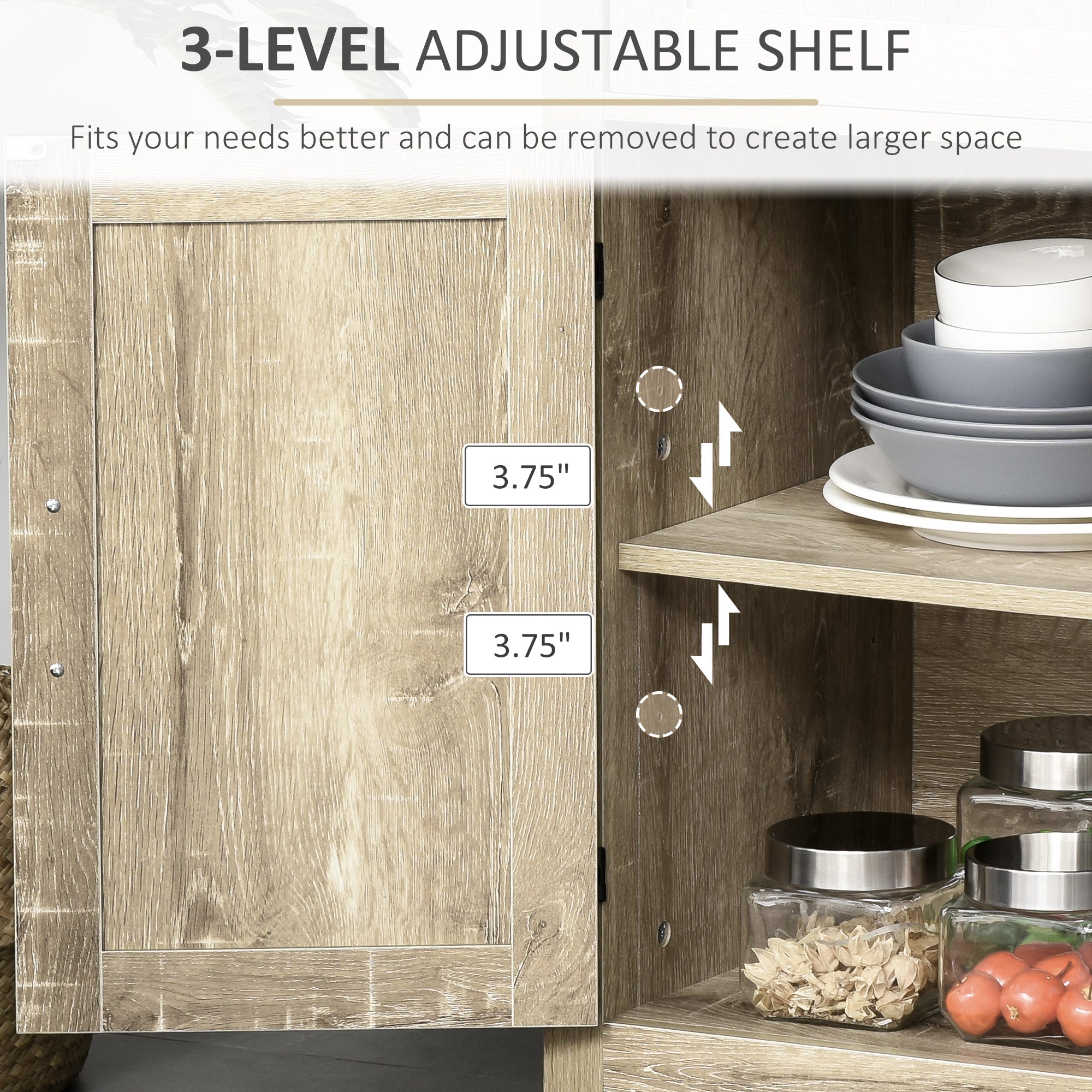 Modern Farmhouse Sideboard with Storage, Buffet Cabinet with 2 Barn Doors and Drawer for Dining Room, Oak