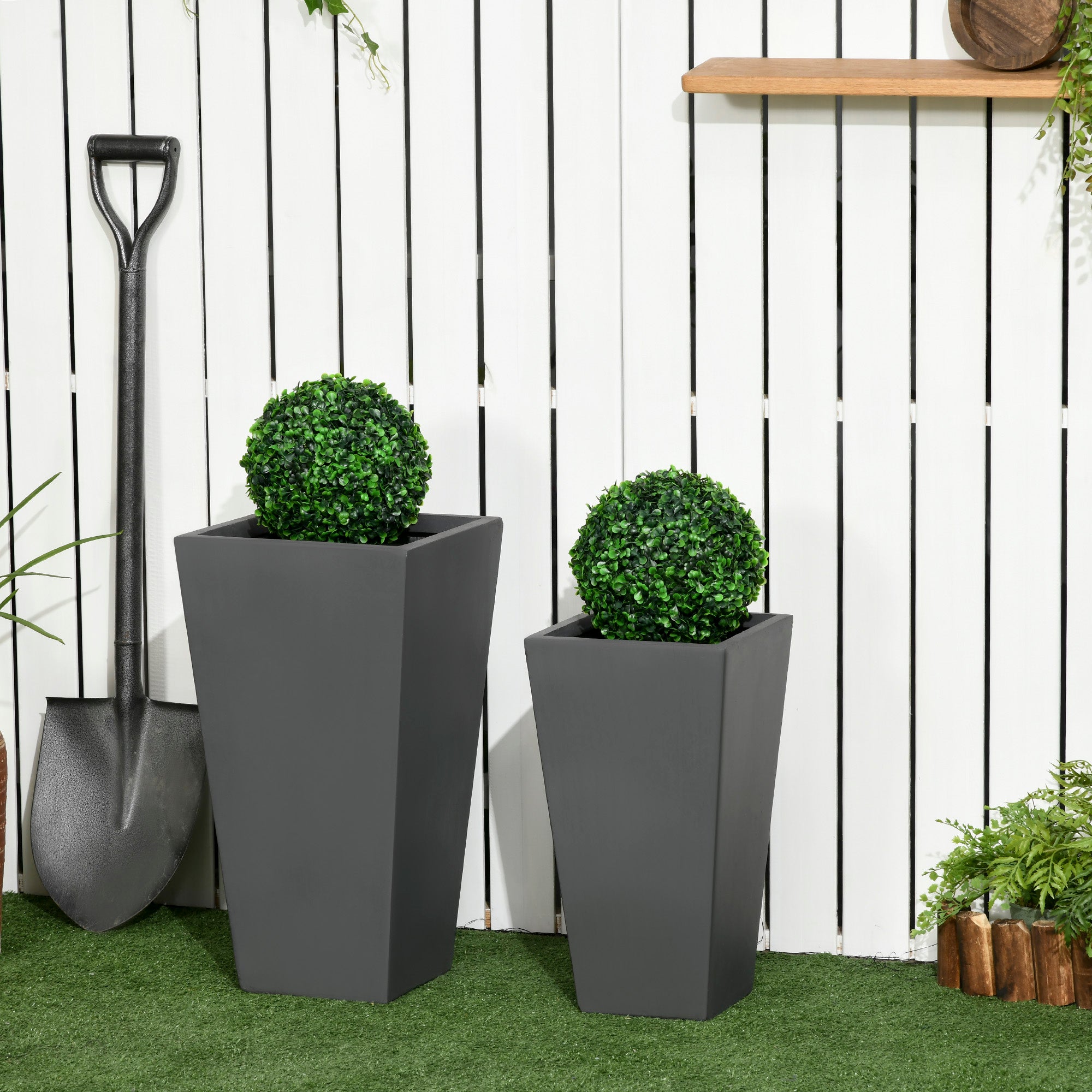 2-Pack Outdoor Planter Set, Flower Pots with Drainage Holes, Durable & Stackable Plant Pot, 22in & 18in, for Porch, Entryway, Patio, Yard, Garden, Gray - Gray - Image 2