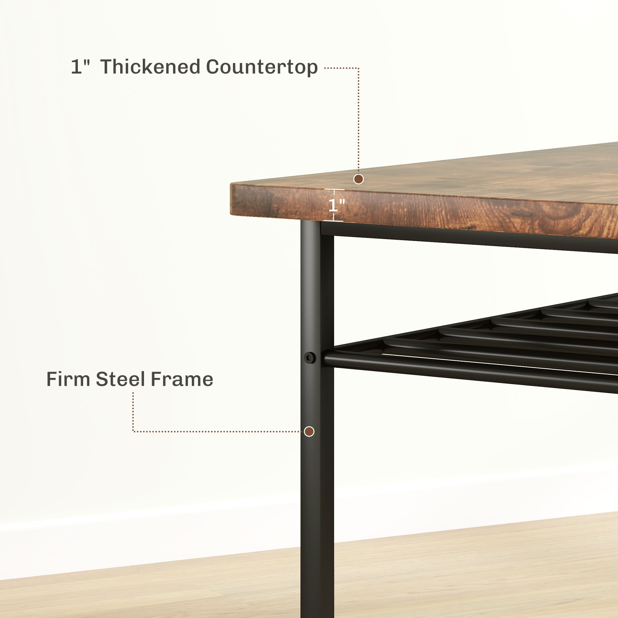 3-Piece Small Dining Table Set for 2, Kitchen Table and Chairs with Storage Rack and Steel Frame, Brown
