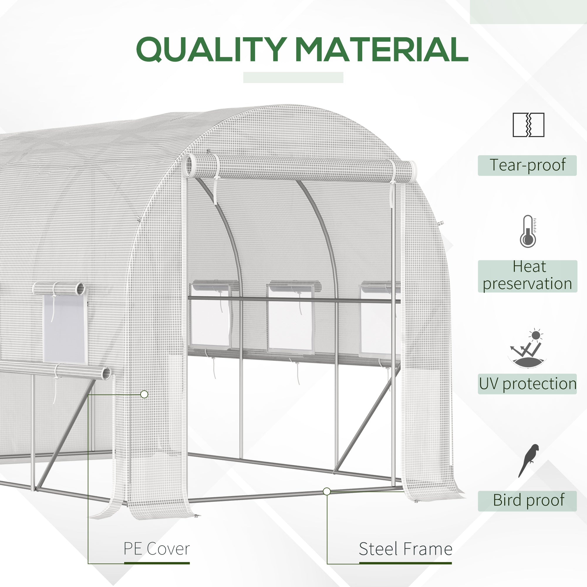 116.25" x 78.75" x 78.75" Walk-in Tunnel Greenhouse, Mesh Windows, Bottom Vents, Zippered Door, PE Cover, Heavy Duty Steel Frame, White - White - Image 5