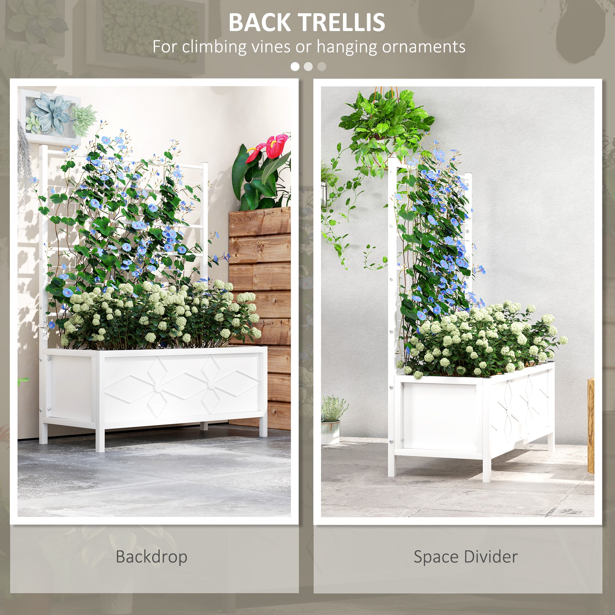 Outdoor Planter Box Galvanized Raised Garden Bed with Trellis for Climbing Vines, 35.4" x 15.7" x 47.2", White - White - Image 4