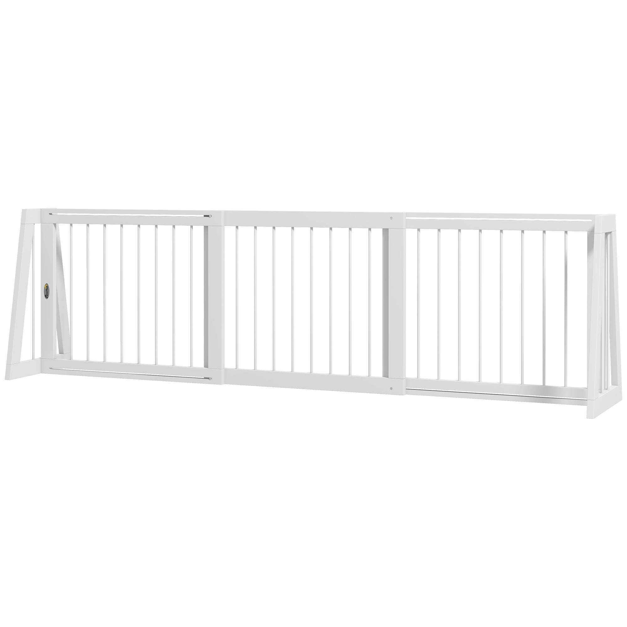 28"-75" Freestanding Wooden Pet Gate with Support Feet & Non-Slip Mats for Indoor, Stairway, Doorway, White - White