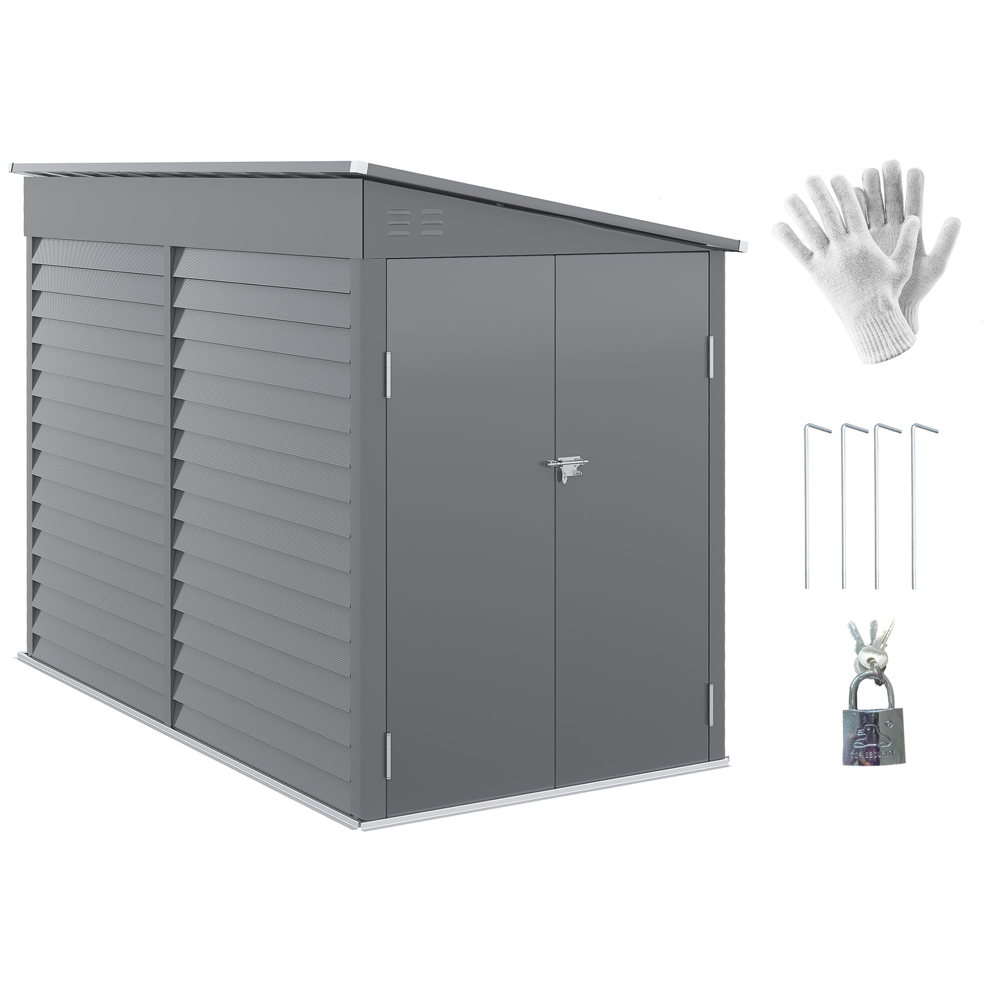 4.6' x 9' Outdoor Storage Shed, Lean to Metal Shed with Foundation Kit, Lockable Doors and Gloves for Patio, Lawn, Gray - Gray