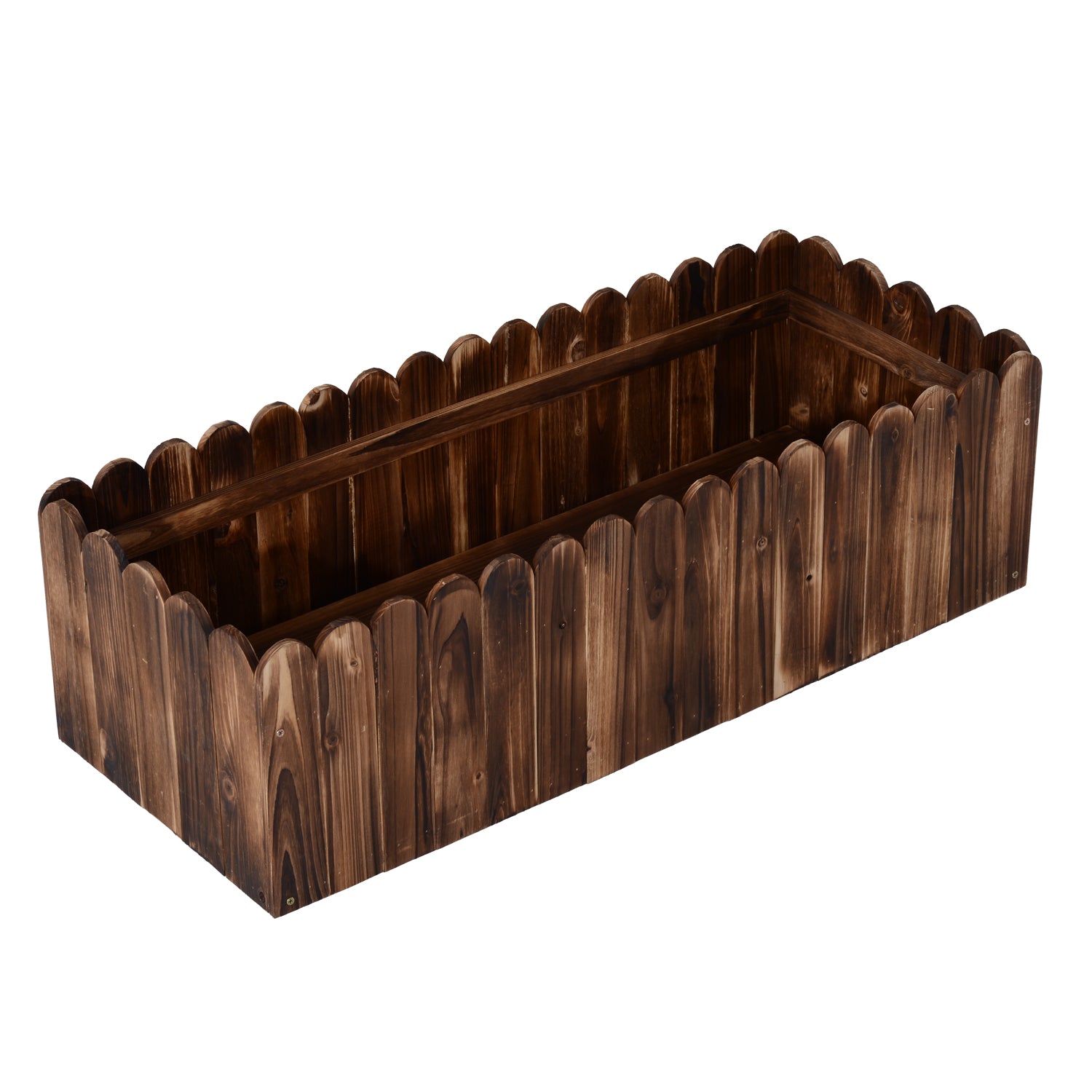 40" x 16" x 12" Raised Planter Box Garden Scalloped Edge Wooden - Brown - Image 2