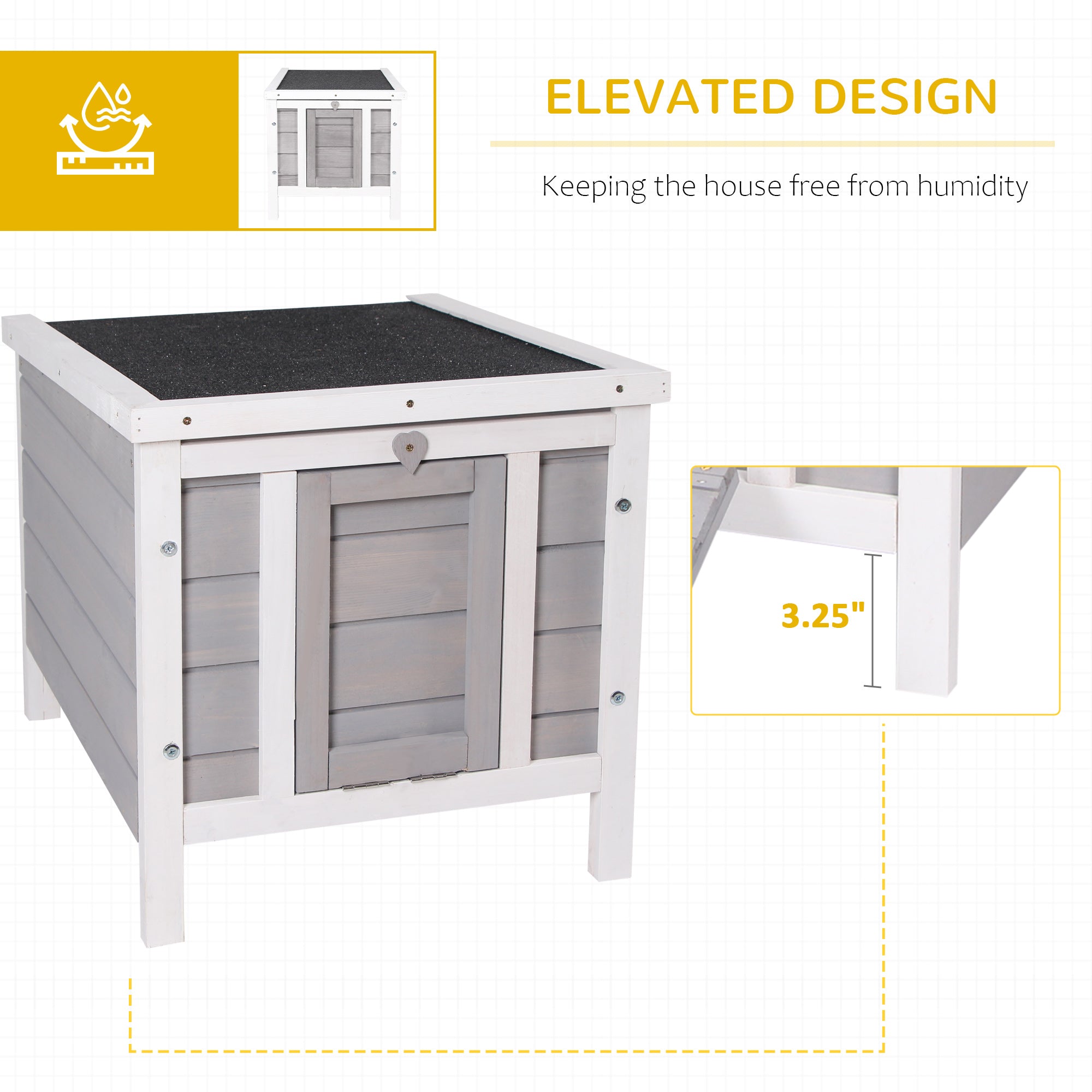 Small Wooden Rabbit Hutch Bunny Cage Guinea Pig Cage Duck House Dog House with Openable & Waterproof Roof, for Rabbits, Chickens, Ducks, Gray - Grey - Image 5