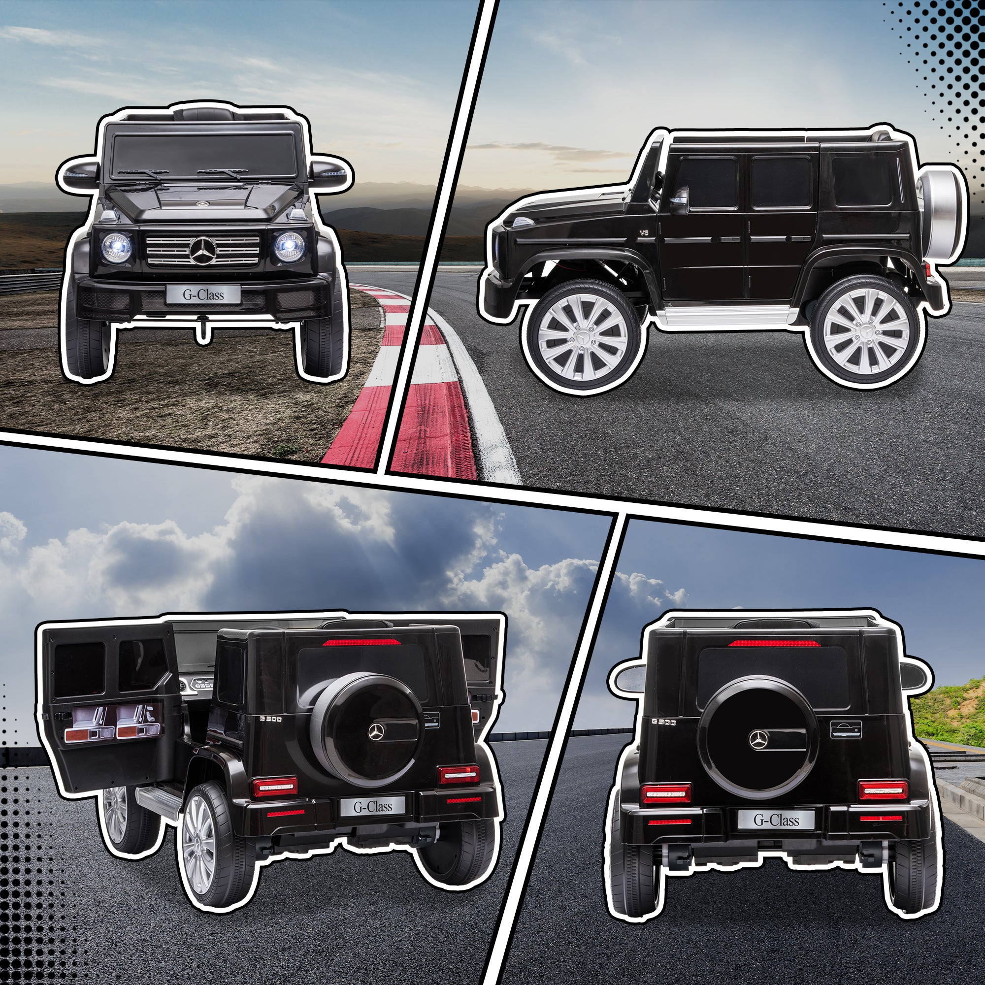 12V Mercedes Benz G500 Licensed Kids Electric Car with Remote Control, Headlights, Music, Suspension, Storage, Black