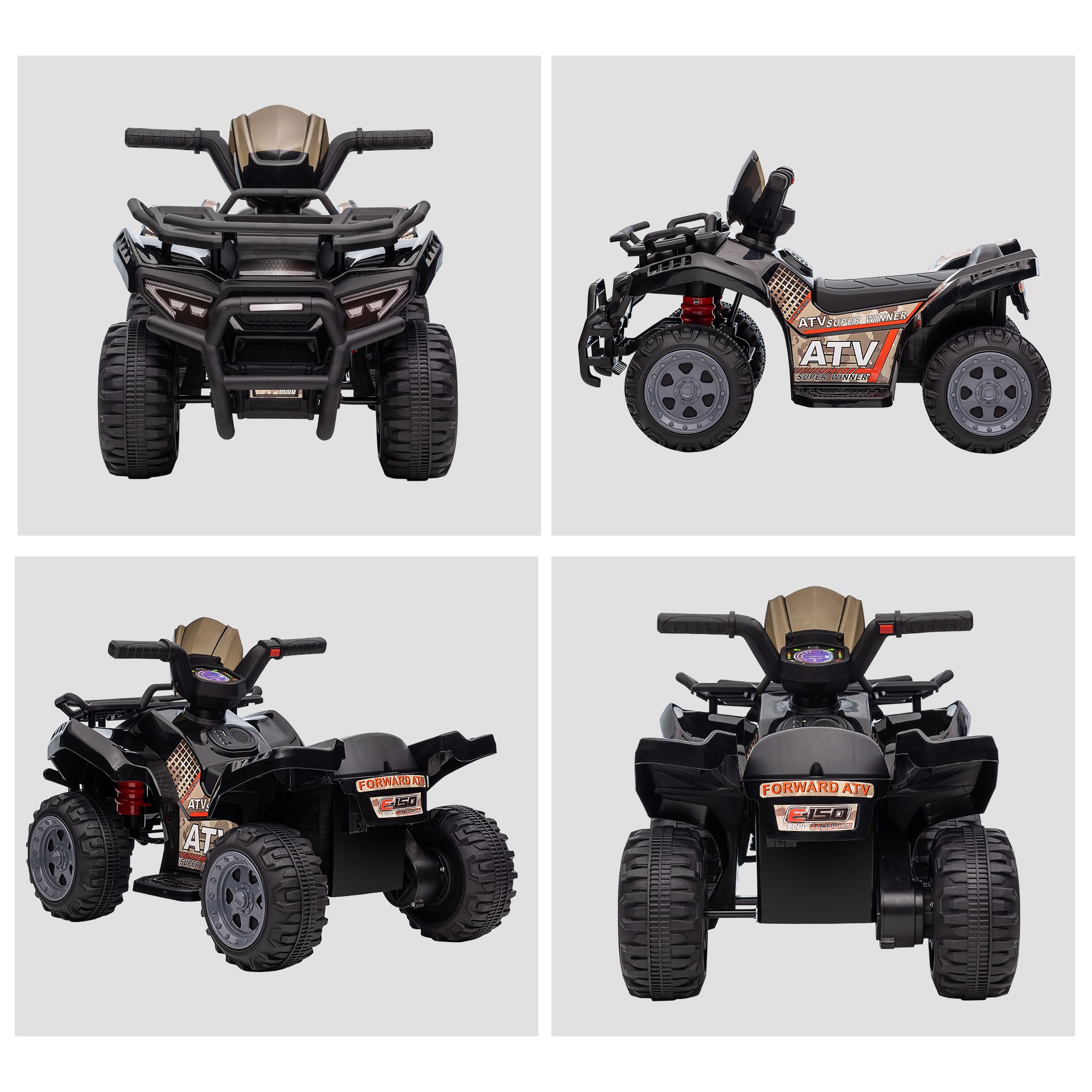 Kids ATV Four Wheeler Ride on Car, Motorized Quad, 6V Battery Powered Electric Quad with Songs for 18-36 Months, Black