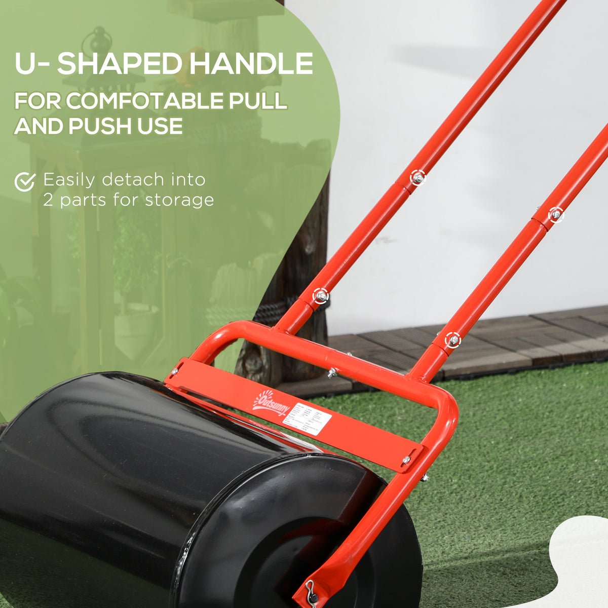 20-Inch Push/Tow Behind Lawn Roller Filled with 10 Gal Water or Sand for Flattening Sod in the Garden, Red