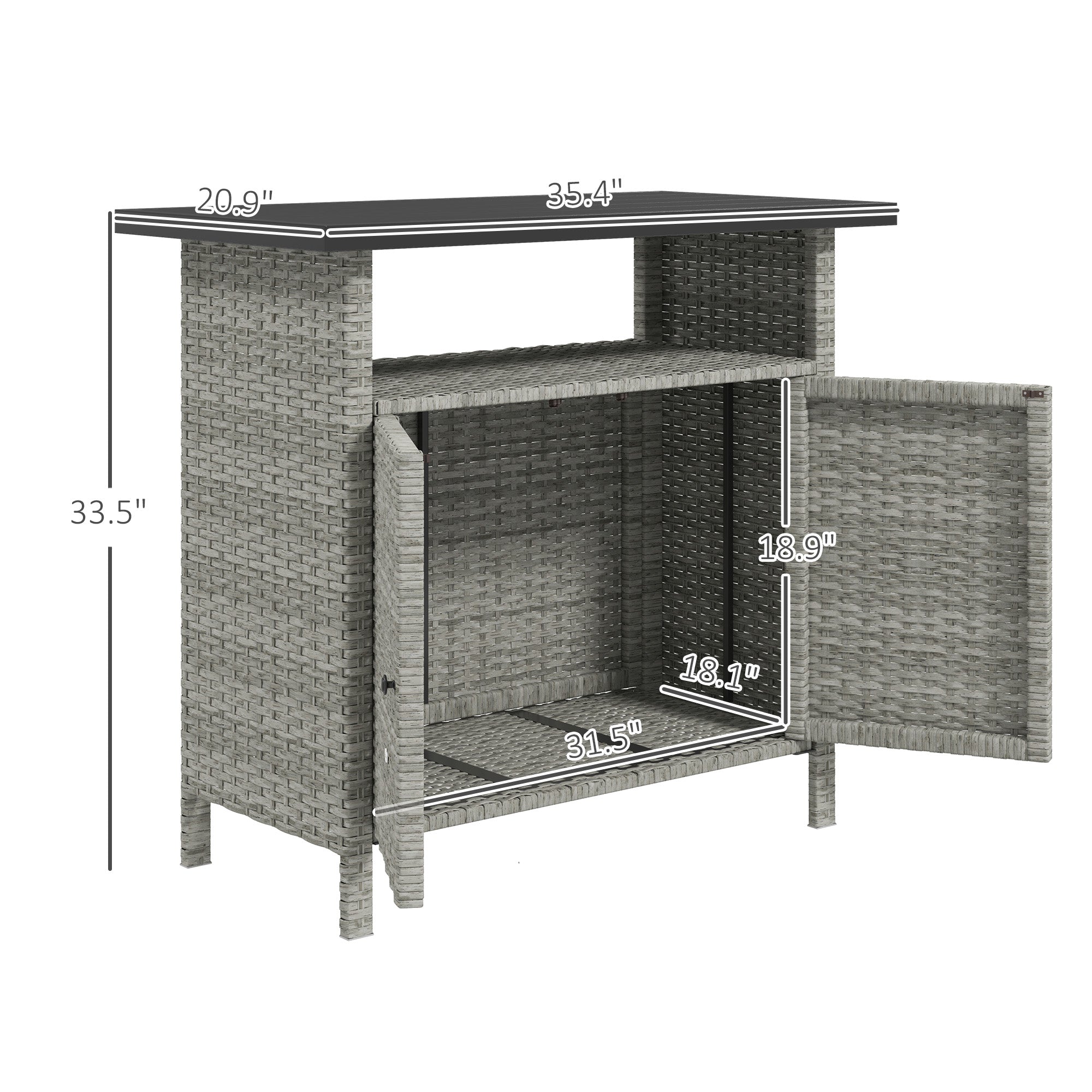 Wicker Outdoor Storage Cabinet with Two Doors and Shelf for Outdoor Pool Towel Storage, Gray - Gray - Image 3