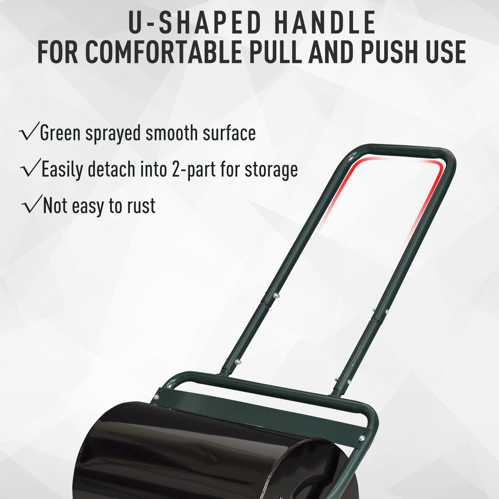 20-Inch Push/Tow Behind Lawn Roller Filled with 10 Gal Water or Sand for Flattening Sod in the Garden, Dark Green - Dark Green - Image 7