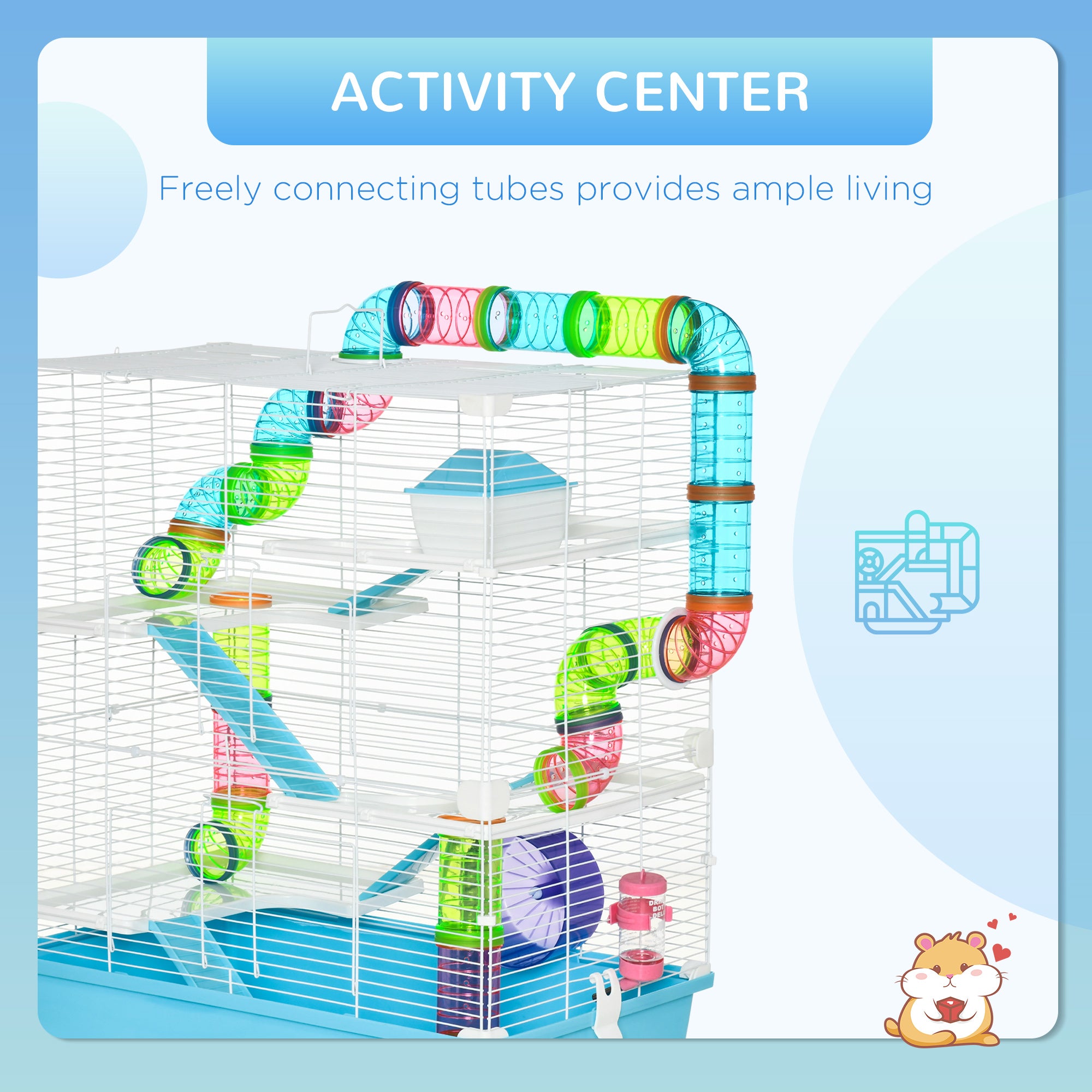 Extra Large 23" Hamster Cage with Tubes and Tunnels, Portable Carry Handles, Rat House and Habitats Big 5-Tier Design, Mouse Cage Includes Exercise Wheel, Water Bottle, Food Dish, Light Blue - Light Blue - Image 4