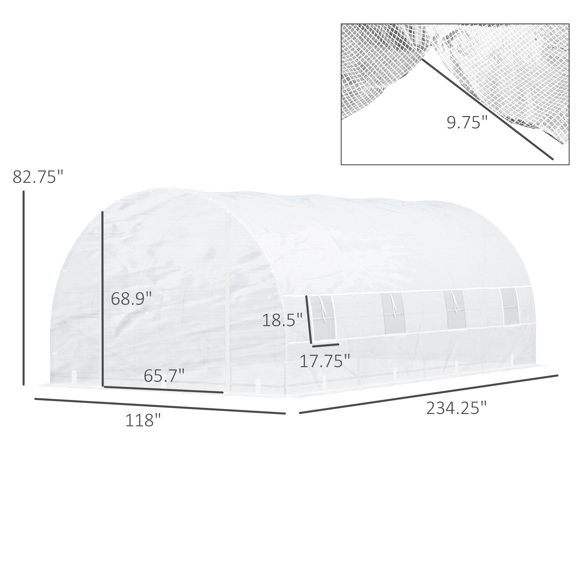 20' x 10' x 7' Walk-In Tunnel Greenhouse with Zippered Door & 8 Mesh Windows, Large Garden Green House Kit, Galvanized Steel Frame, White - White - Image 3