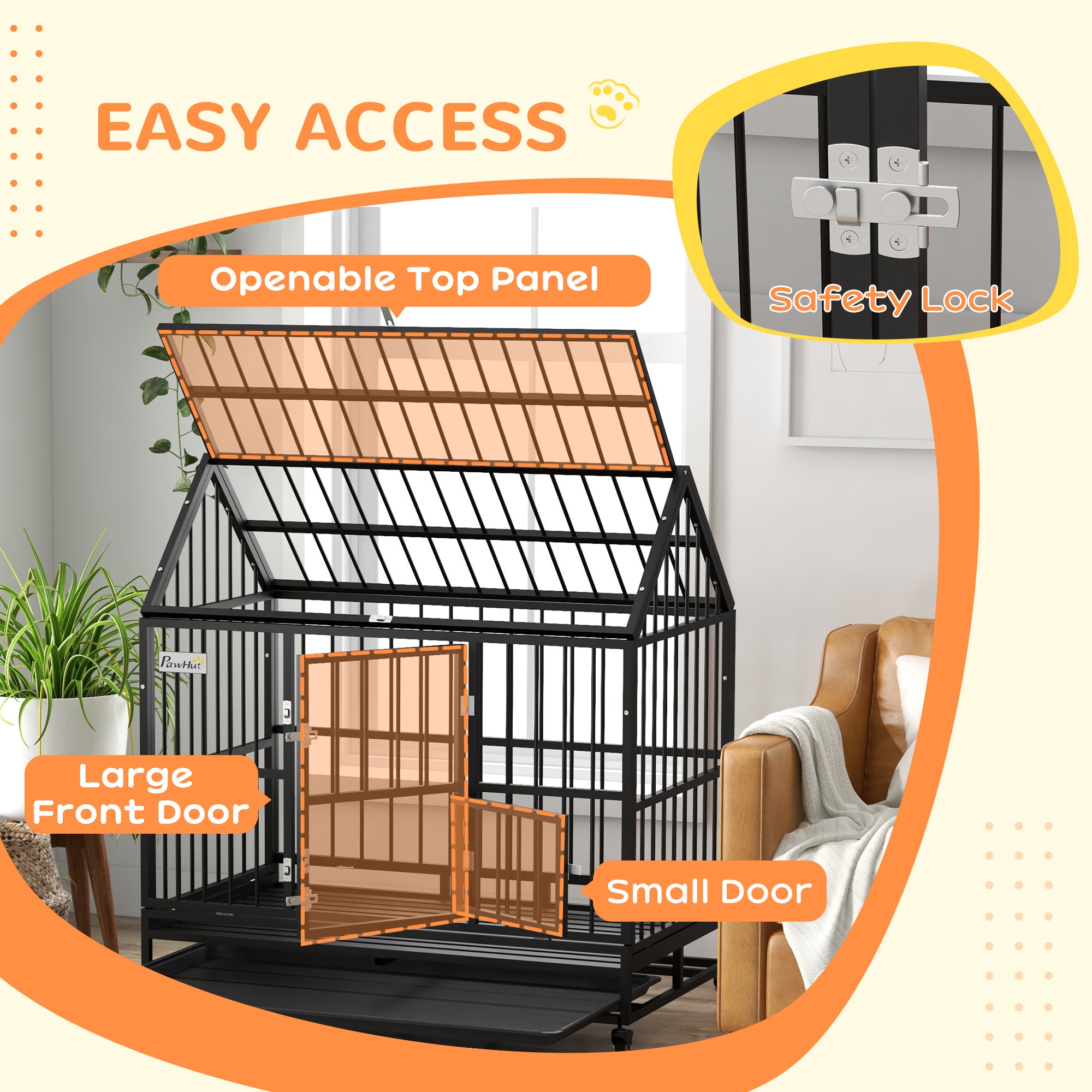 48" Heavy Duty Dog Crate with 4 Lockable Wheels, Double Doors, and Removable Tray, for XL and L Dogs - Black - Image 6