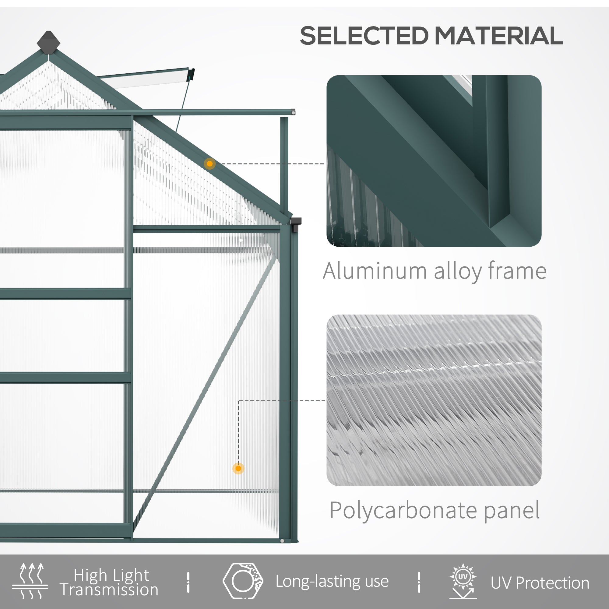6' x 10' Greenhouse for Outdoors, Polycarbonate Greenhouse with Rain Gutter and Roof Vent, Aluminum Walk-in Green Houses for Outside for Patio Backyard Garden, Dark Green - Dark Green - Image 5