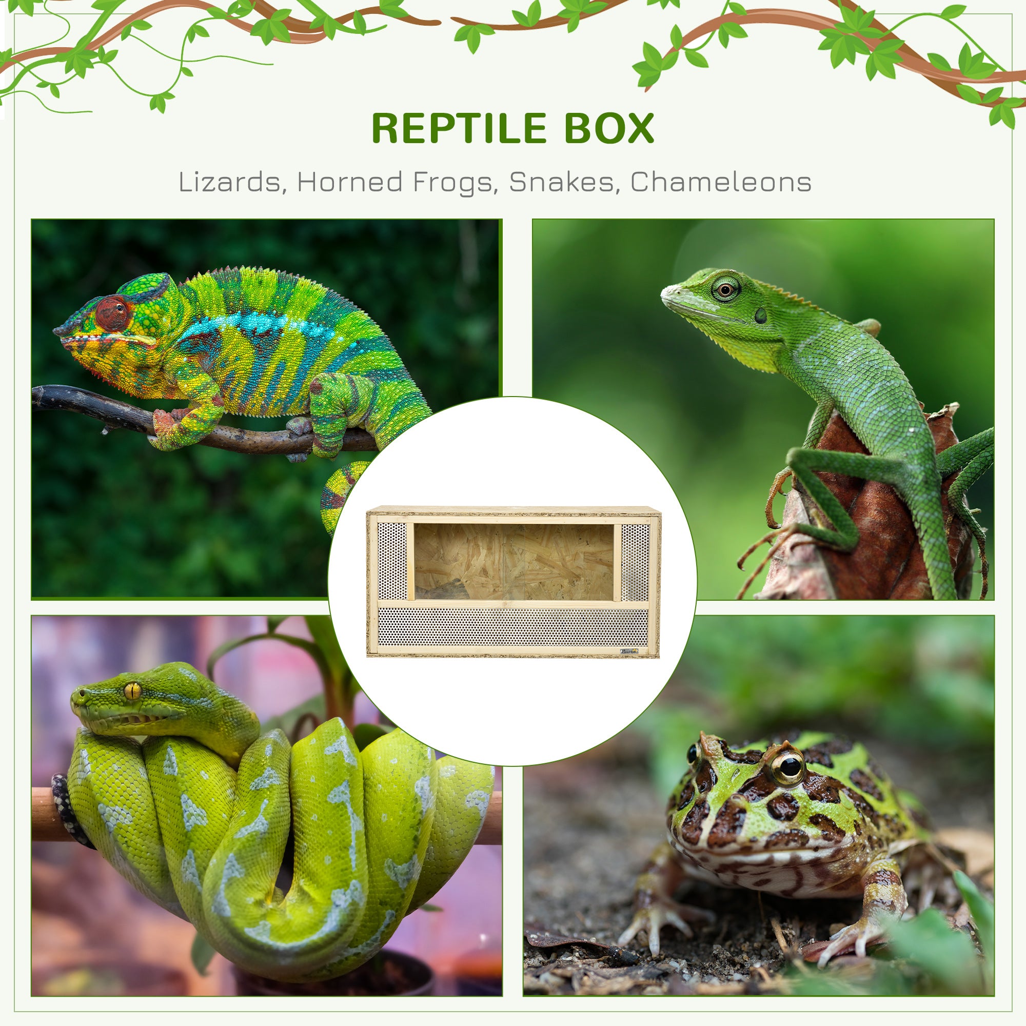 Wooden Reptile Terrarium with Sliding Door for Chameleon, Lizard, Snake, Frog, Turtle, 31.5" x 15.7" x 15.7" - Natural Wood - Image 4