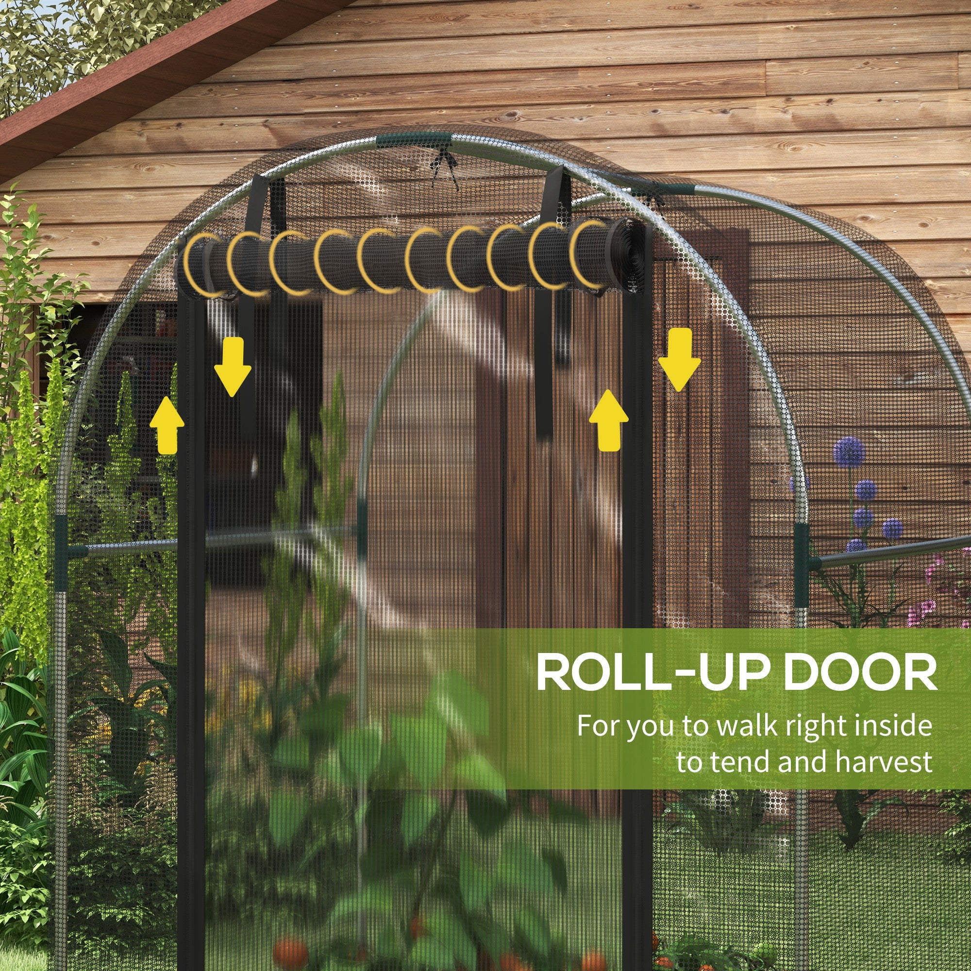 Galvanized Steel Crop Cage, Plant Protection Tent with Zippered Door, 4' x 4', Black - Black - Image 6