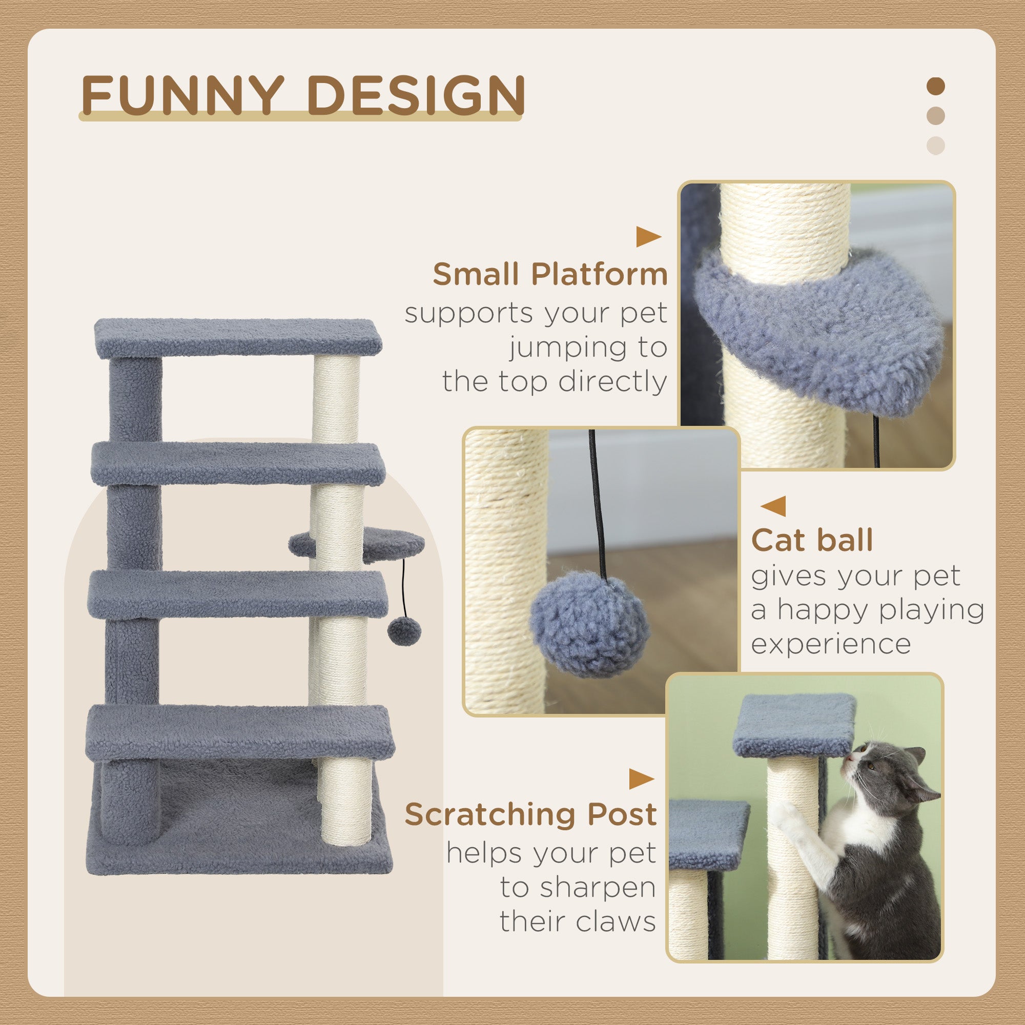 4 Levels Cat Steps with Scratching Posts for High Bed, Sofa, Gray - Gray - Image 5