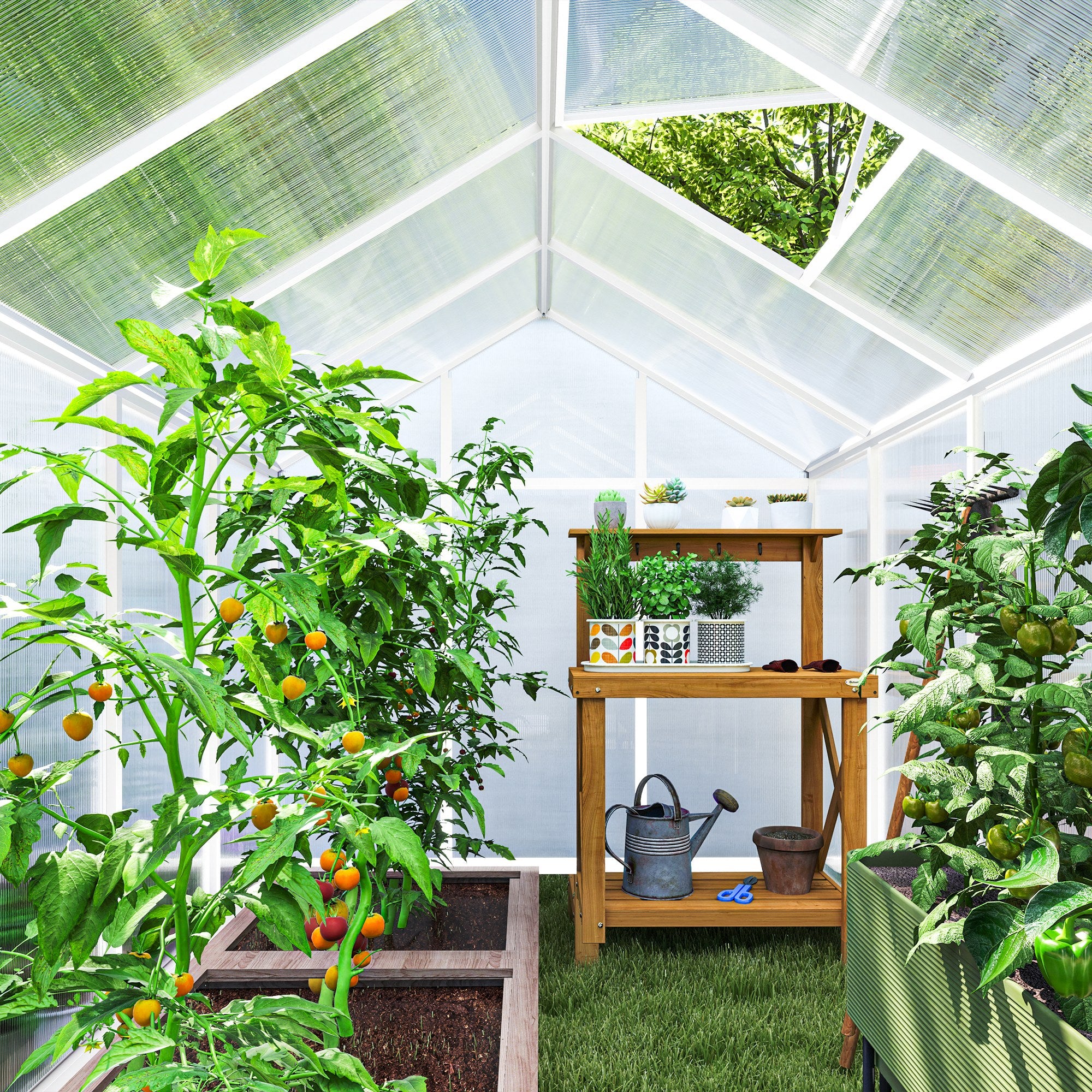 10' L x 6' W Walk-In Polycarbonate Greenhouse with Roof Vent for Ventilation & Rain Gutter for Winter - Silver - Image 7
