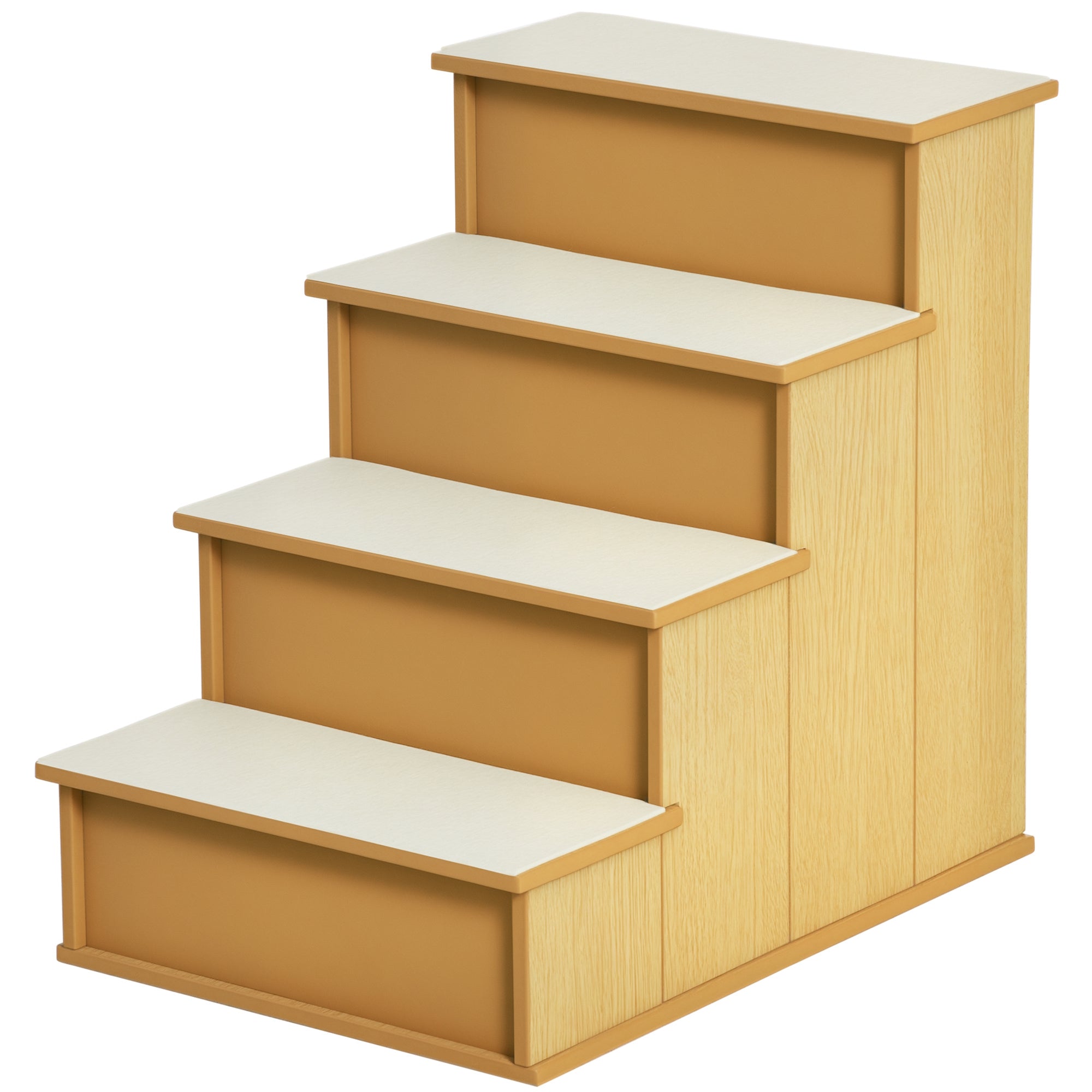 Pet Stairs, Small Pet Steps with Cushioned Removable Covering for Dogs and Cats Up To 22 lbs, Natural - Natural Wood