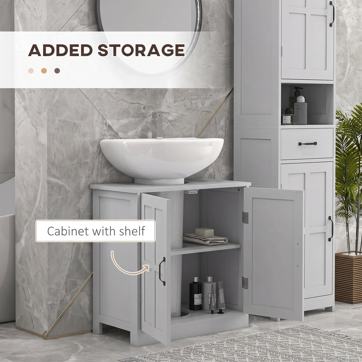 Bathroom Sink Cabinet, Pedestal Sink Cabinet with Adjustable Shelf, Gray