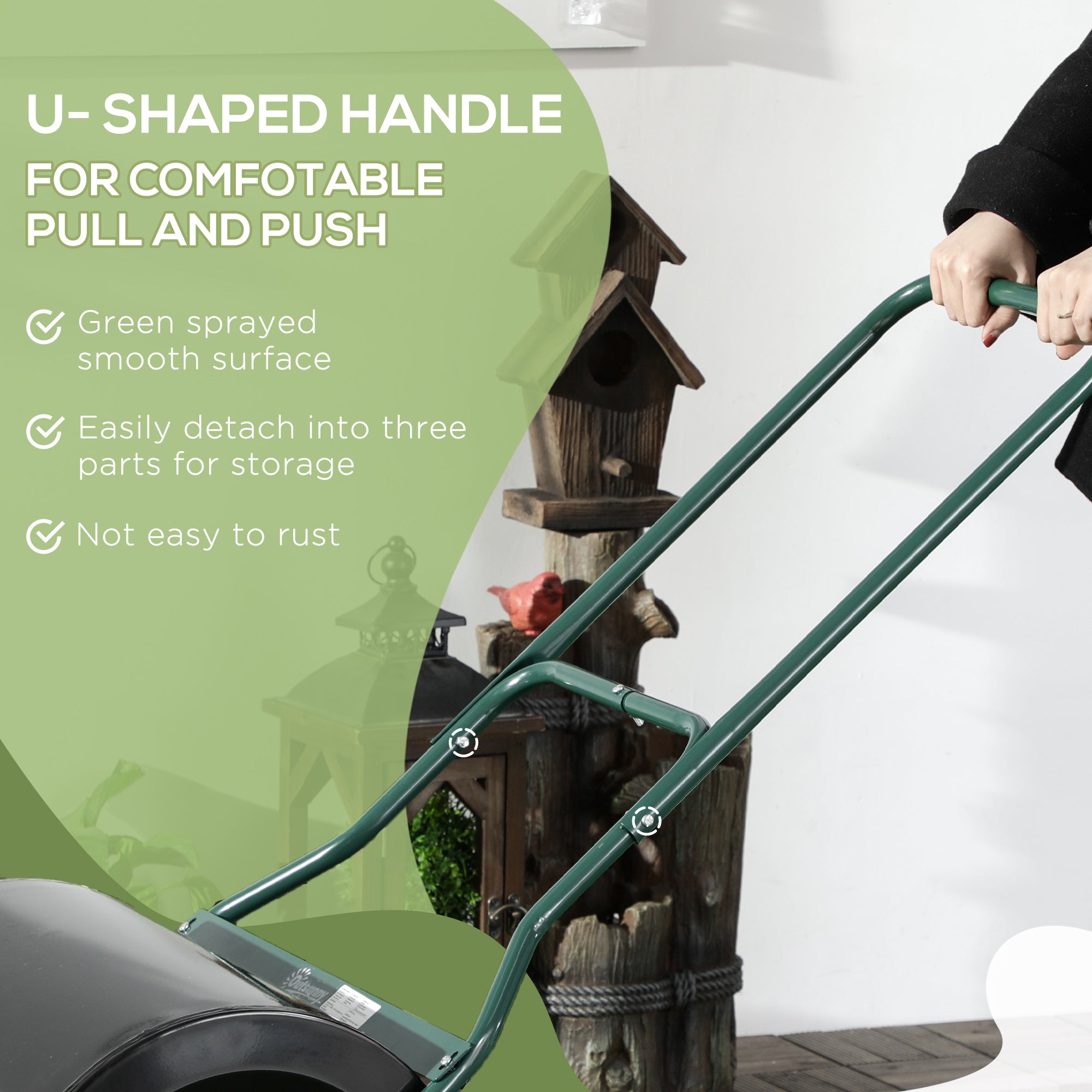 20-Inch Push/Tow Behind Lawn Roller Filled with 16 Gal Water or Sand, Perfect for Flattening Sod in the Garden - Green/Black - Image 6