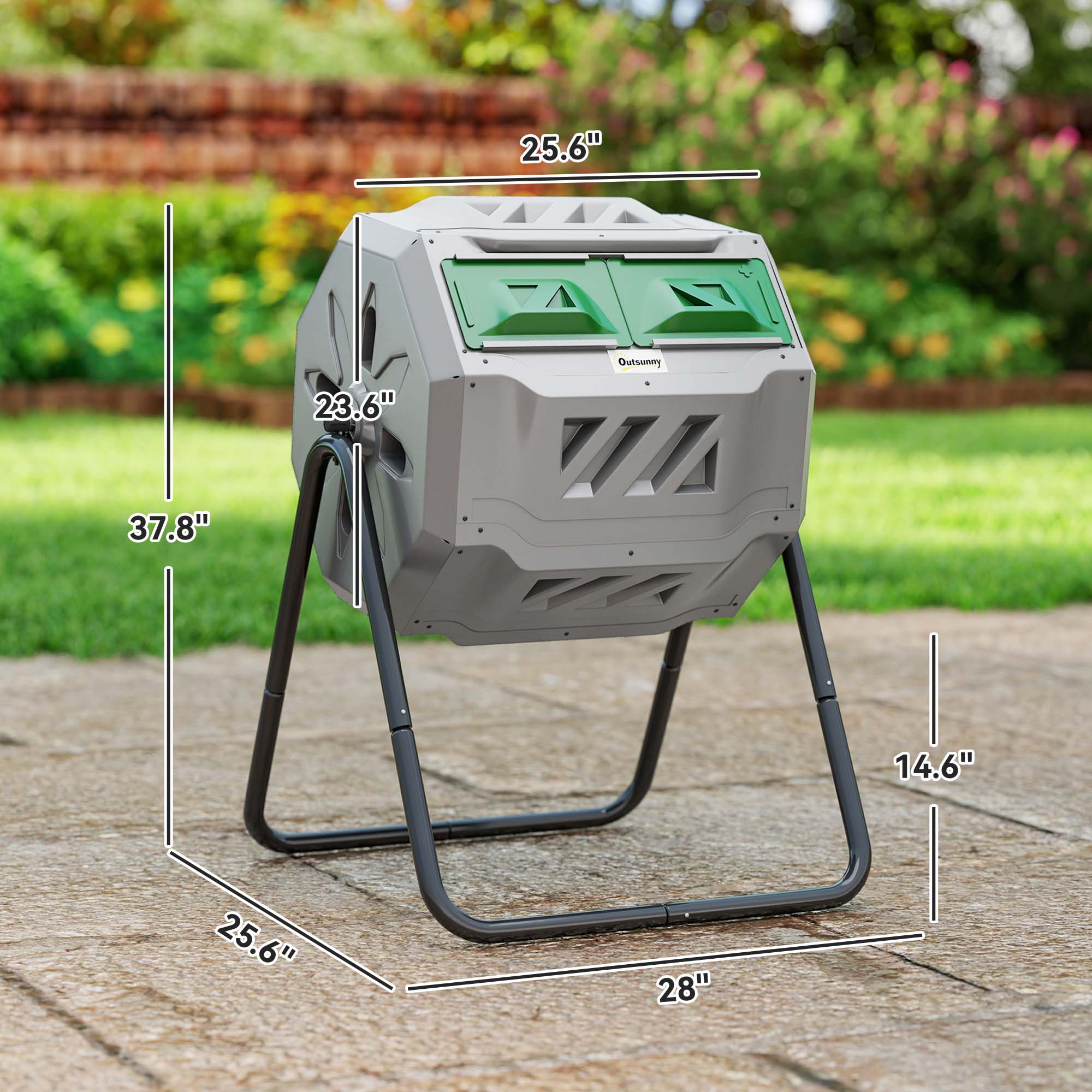 Tumbling Compost Bin Outdoor 360° Dual Chamber Rotating Composter 43 Gallon, Light Gray - Light Gray - Image 3