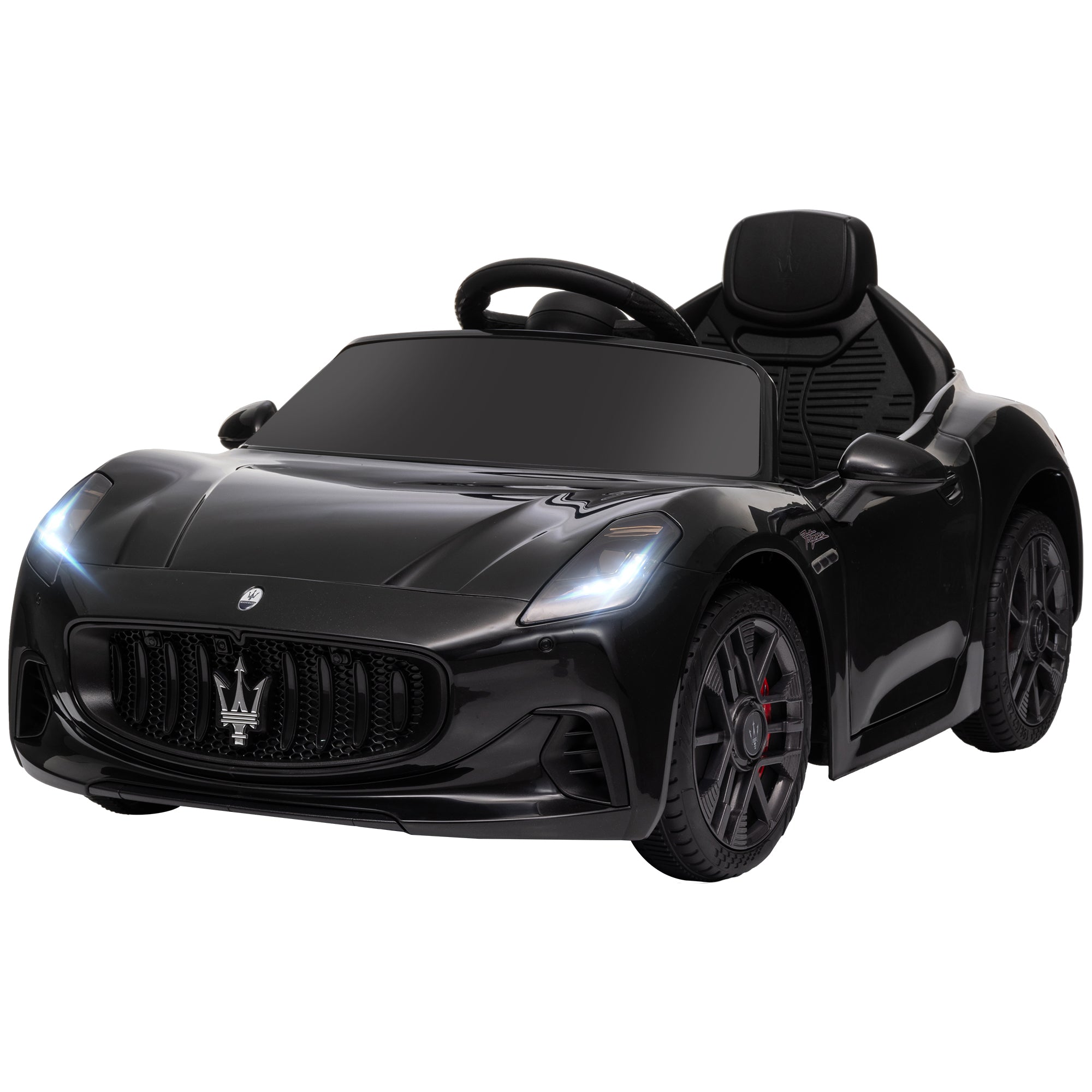 Maserati Gran Turismo Licensed 12V Kids Electric Car w/ Remote Control, Soft Start, LED Lights, Music, Horn, Black