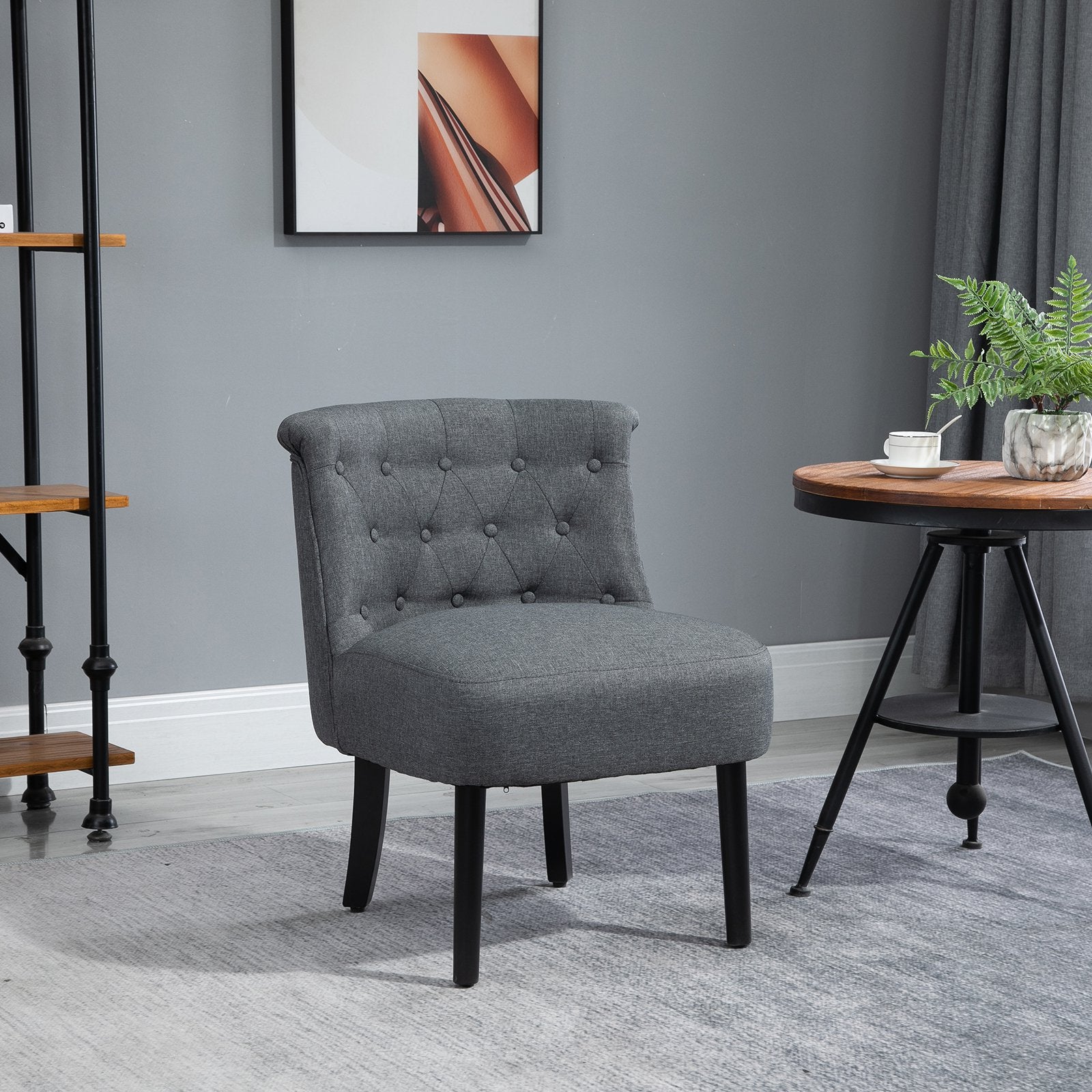 Modern Accent Leisure Chair with Mid Back Button-Tufted Upholstered Fabric and Wooden Legs for Living Room and Bedroom, Grey