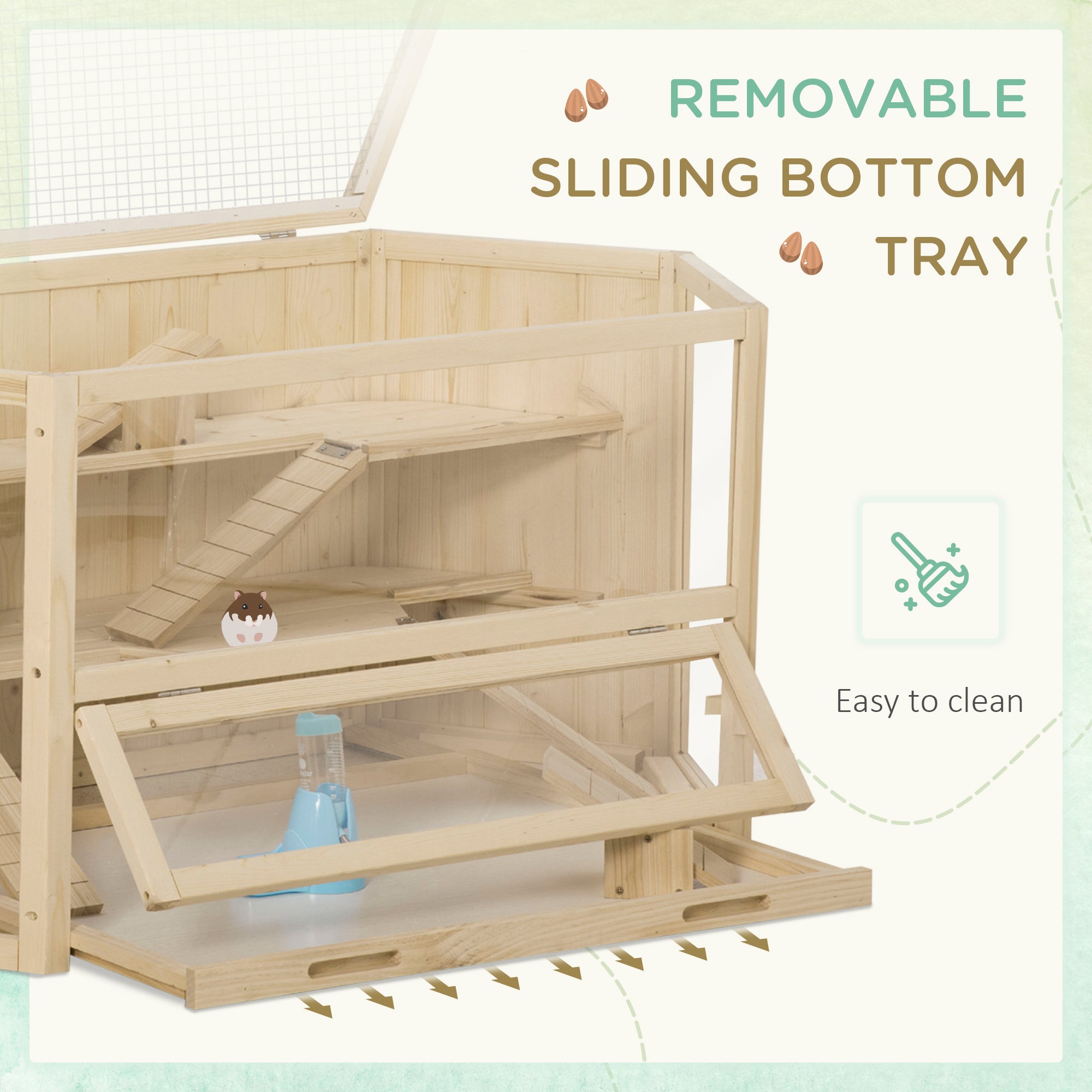 Wooden Large Hamster Cage Small Animal Exercise Play House 3 Tier with Tray, Seesaws, Water Bottle, Activity Center, Natural - Natural Wood - Image 6