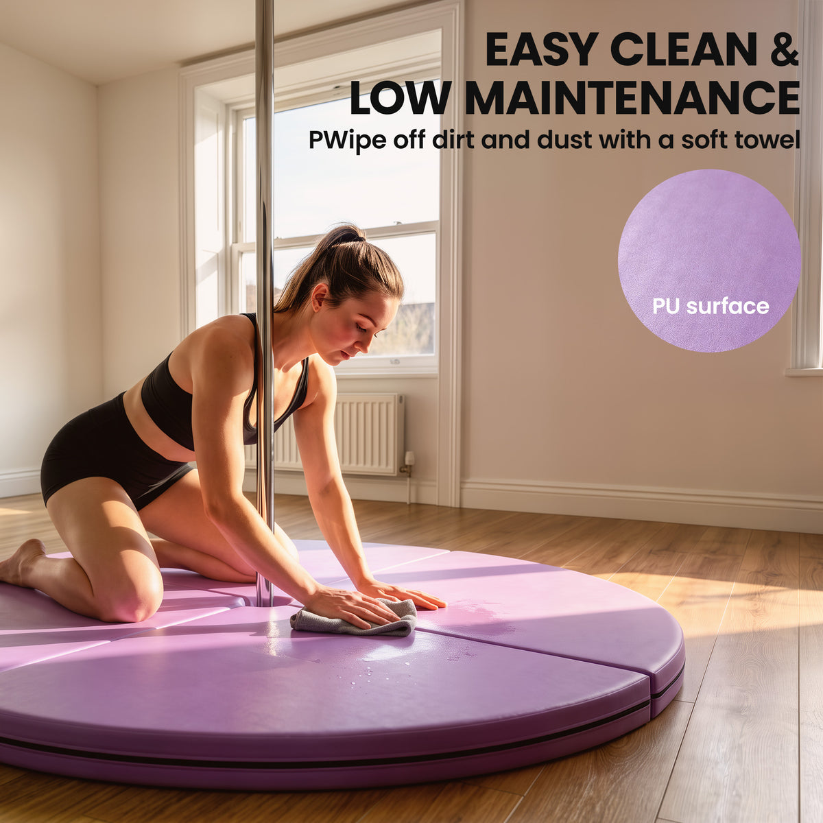 Pole Dance Mat, 2"T x 5'W Folding Pole Crash Mat for Home, Lightweight and Foldable, Light Purple