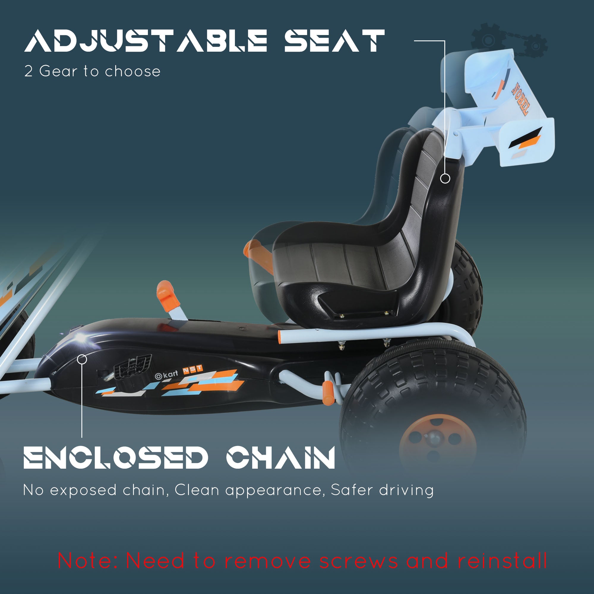 Pedal Go Kart Children Ride on Car Cute Style with Adjustable Seat, Plastic Wheels, Handbrake and Shift Lever, Light Blue
