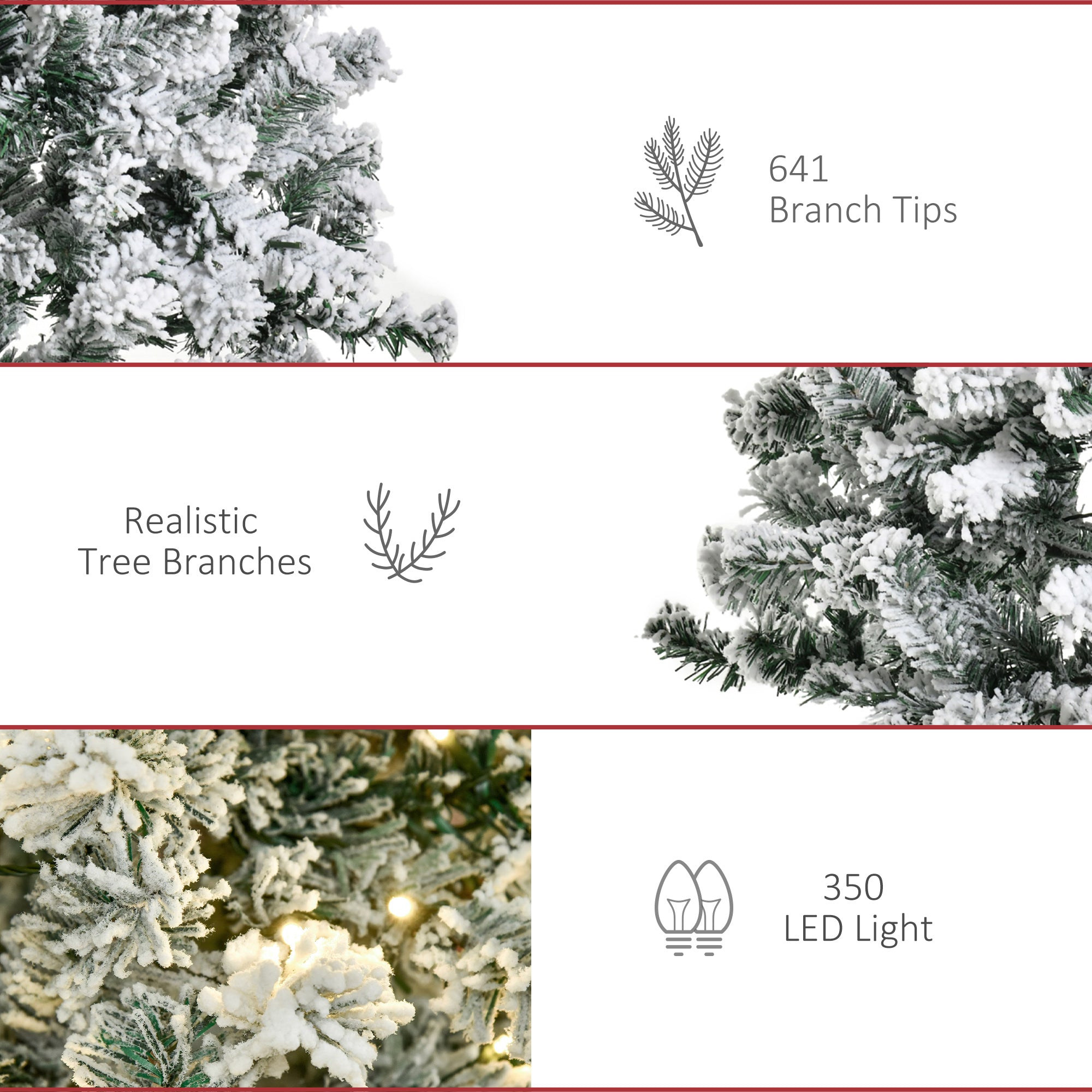 7.5ft Pre-Lit Snow-Flocked Slim Douglas Fir Artificial Christmas Tree with Realistic Branches, 350 LED Lights and 641 Tips