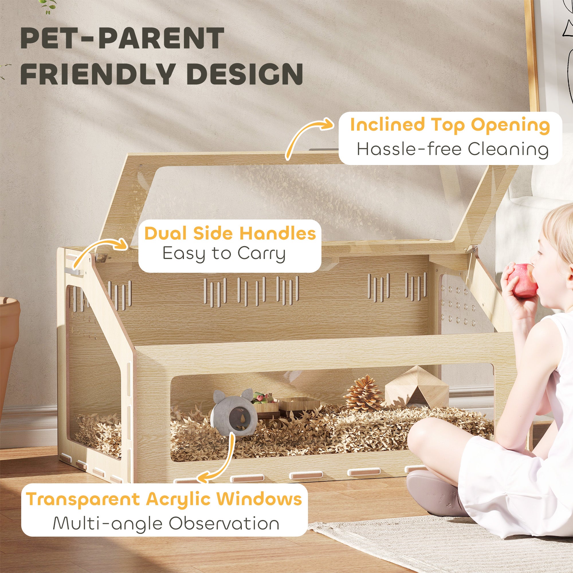 39 inch Hamster Cage Habitat with Acrylic Window & Openable Top for Dwarf Hamster, Gerbil, Guinea Pig, Rat, Oak - Oak - Image 6