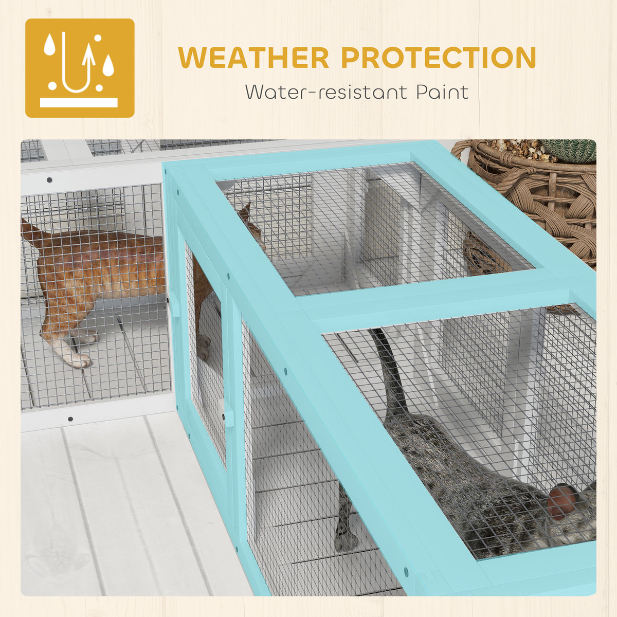 Wooden 98" Cat Tunnel for Outdoor with Combinable Design, 8 Doors, White