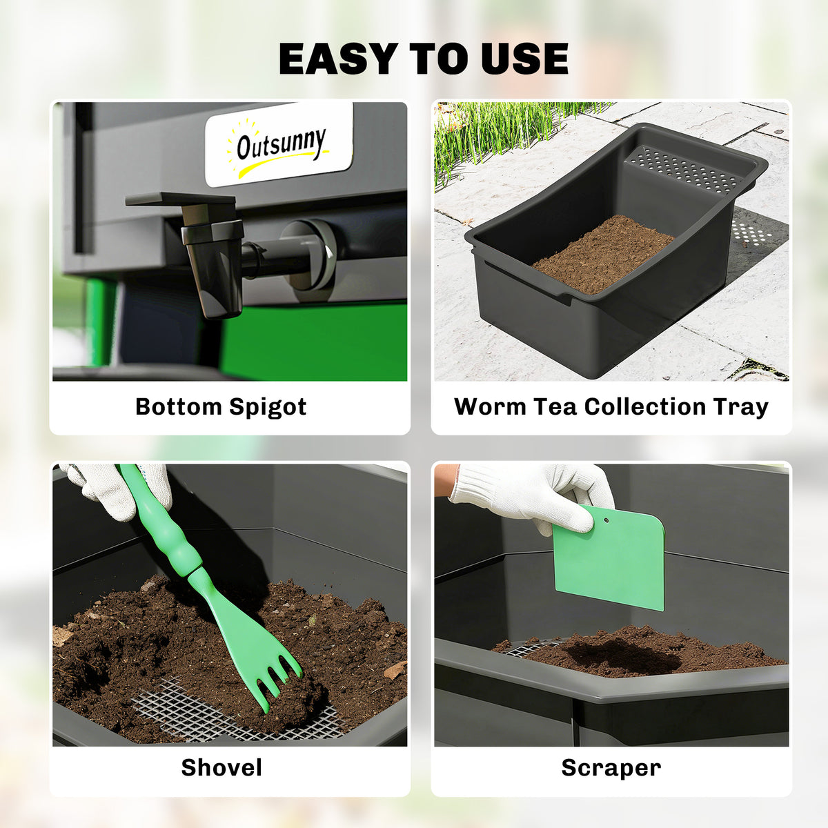 4-Tray Worm Composter Bin, 7.4 Gal Outdoor & Indoor Worm Composter for Recycling Food Waste, Dark Green