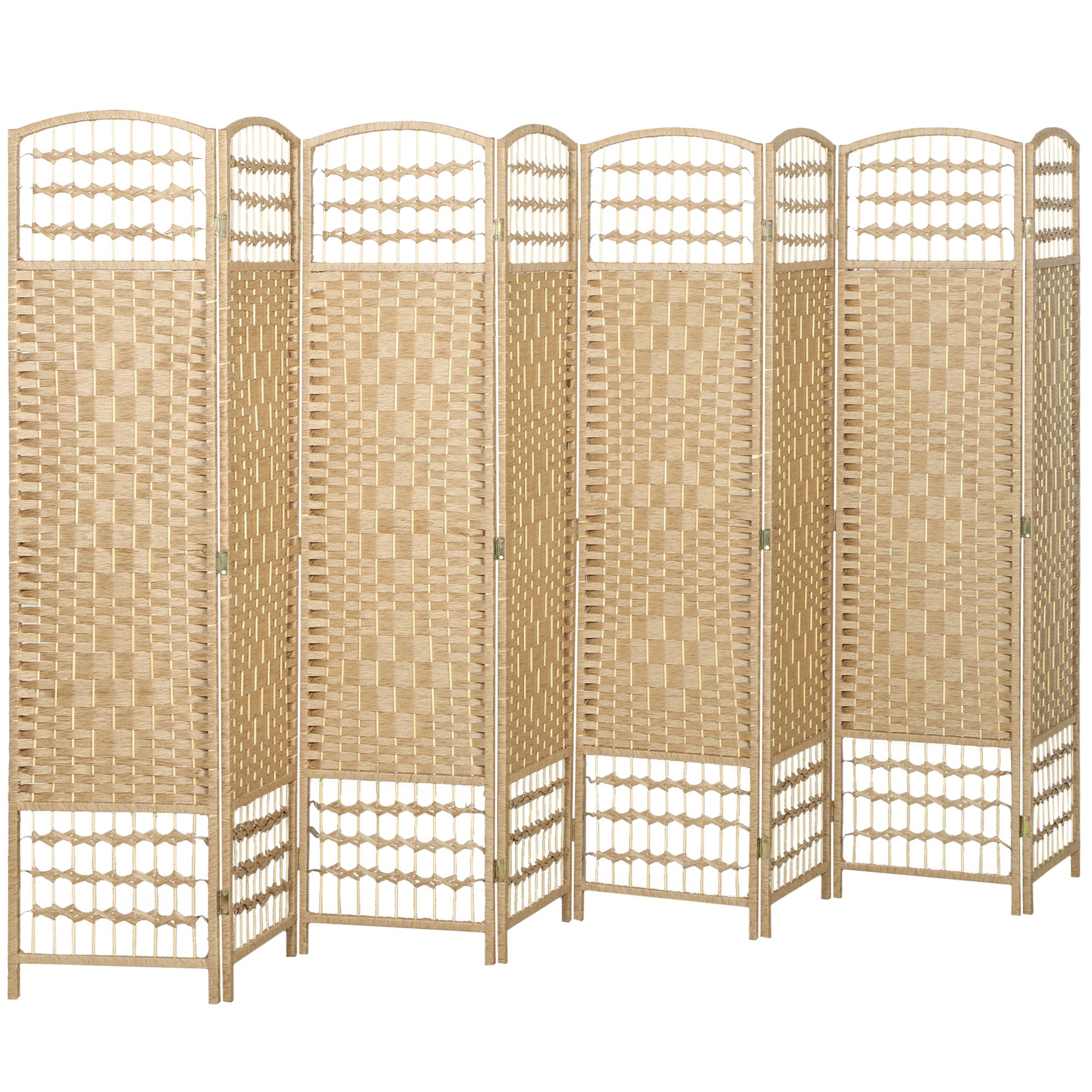 8 Panel Folding Room Divider Portable Privacy Screen Wave Fiber Room Partition for Home Office Natural