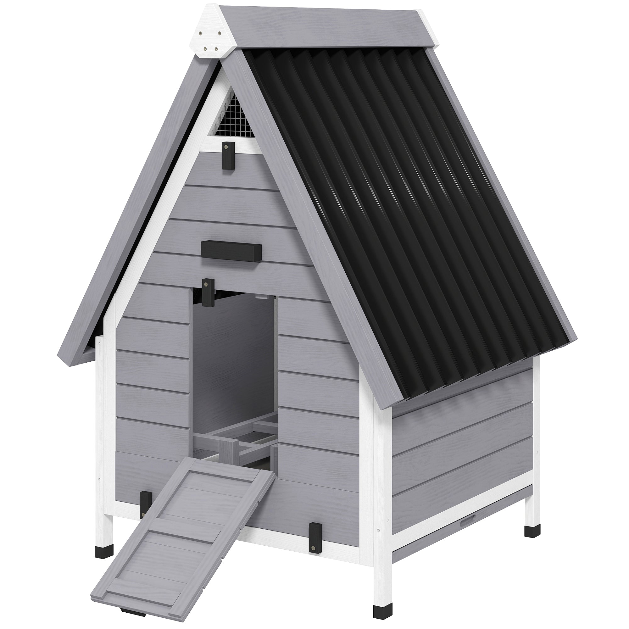 Chicken Coop for 2 Chickens, Outdoor Wooden Chicken House with Removable Nesting Box & Roosting Bar, Tray, Ramp - Gray