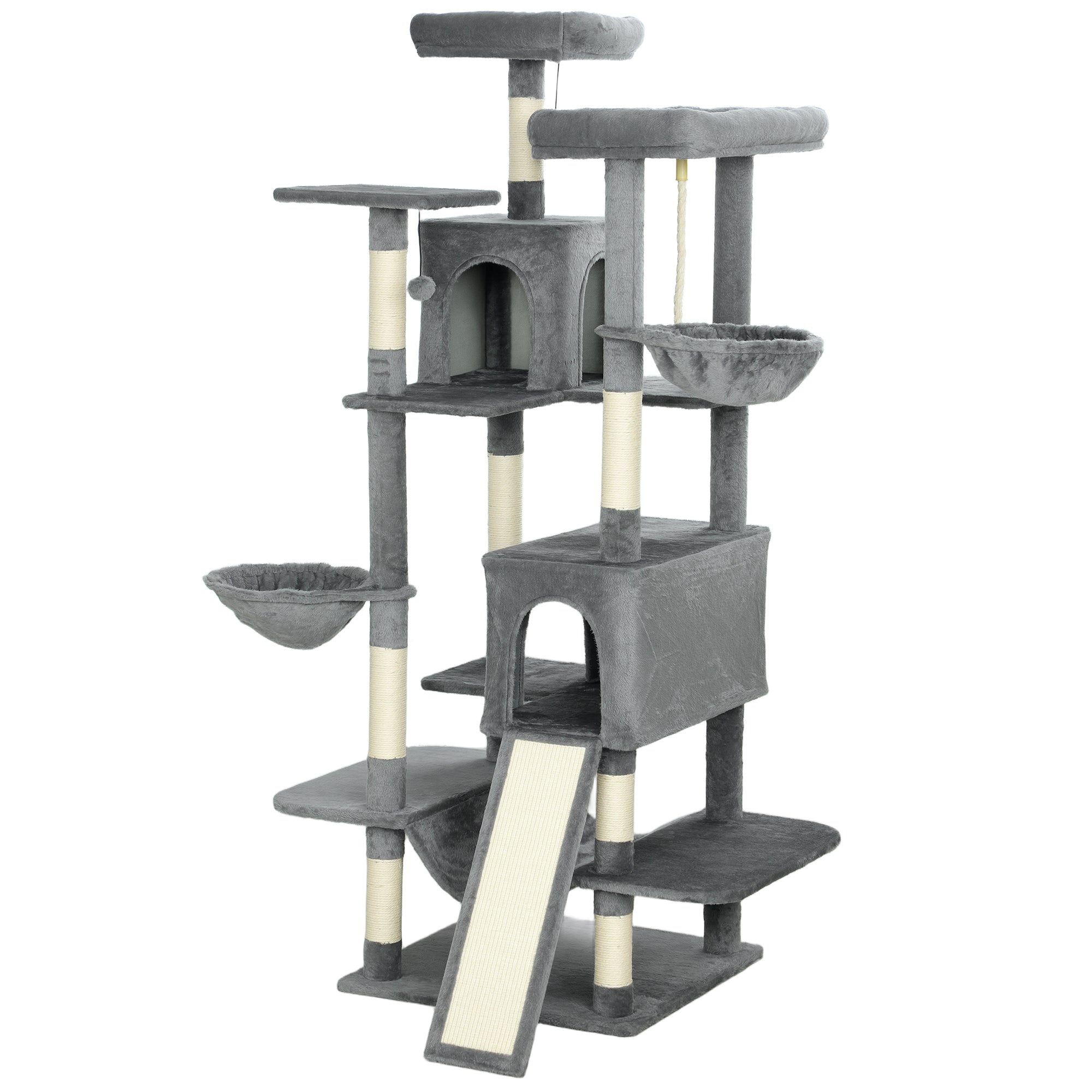 69" Cat Tree, Multi-Level Cat Tower with 2 Condos and 3 Hammocks, 8 Scratching Posts, for Multiple Cats, Dark Gray - Dark Gray