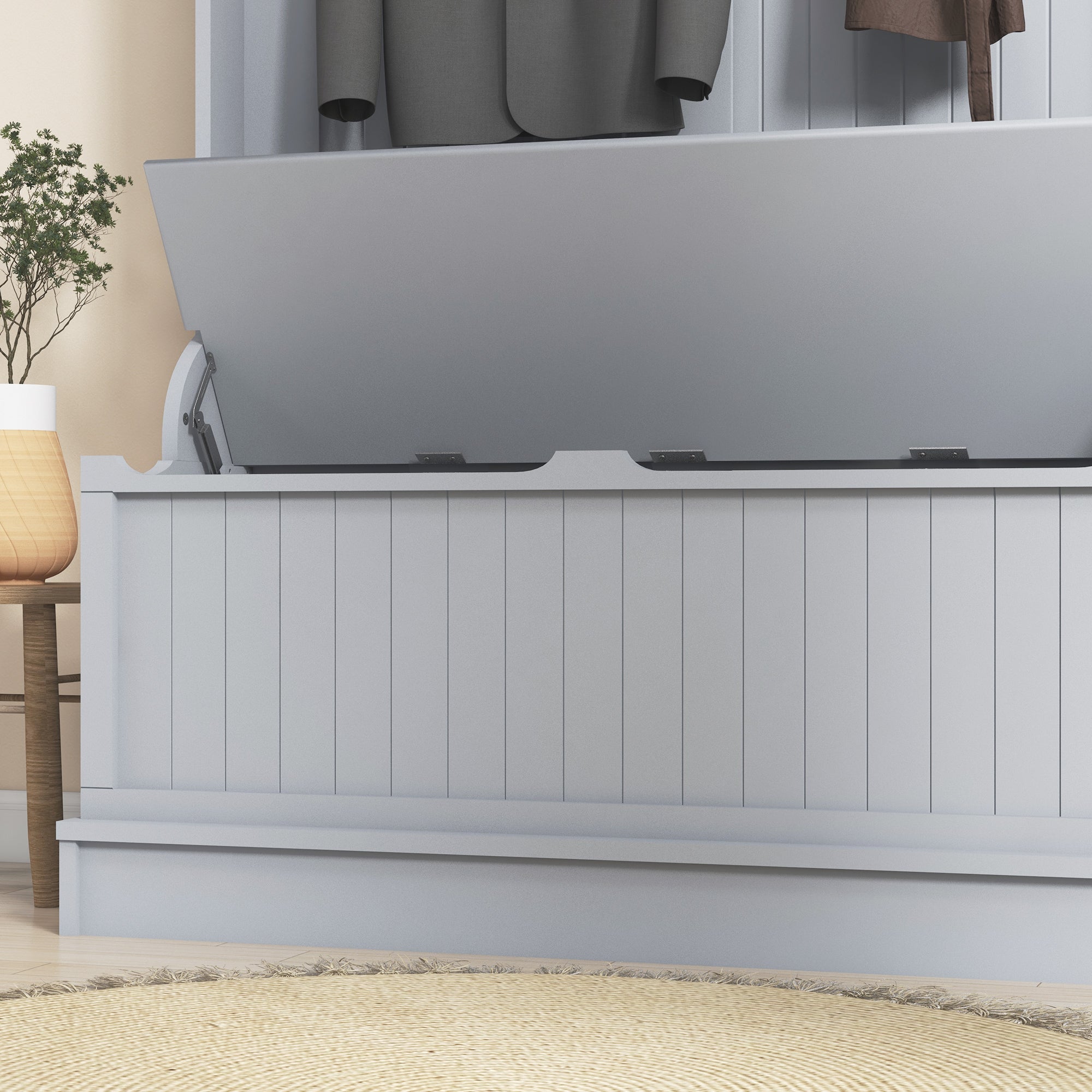 3-In-1 Entryway Bench with Coat Rack, Hall Tree with Bench and Shoe Storage, 5 Hooks for Hallway