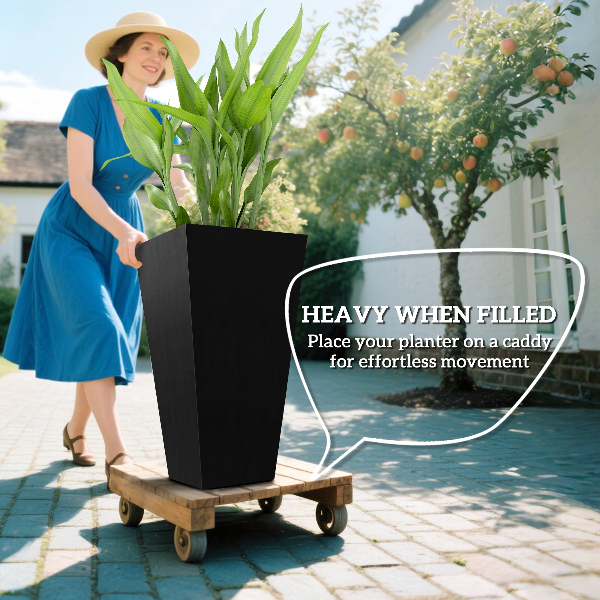 Tall Planters for Outdoor Plants Set of 3, 28 In Taper Planters with Drainage Holes, Indoor Grande Plant Pots, Front Porch Decor (Black) - Black - Image 4